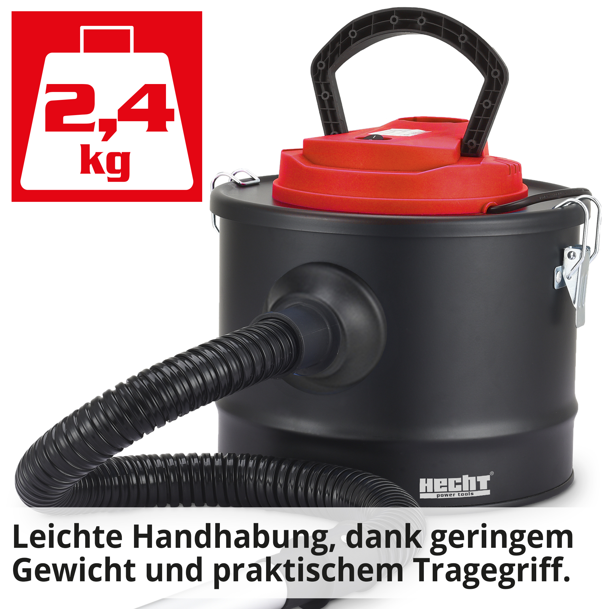 HECHT 12E Aschesauger mit leichter Handhabung, dank geringem Gewicht und praktischem Tragegriff