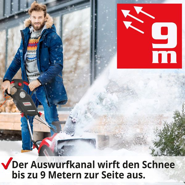 Hecht Elektro-Schneefräse mit Auswurfkanal für den Schnee bis zu 9 m weit 