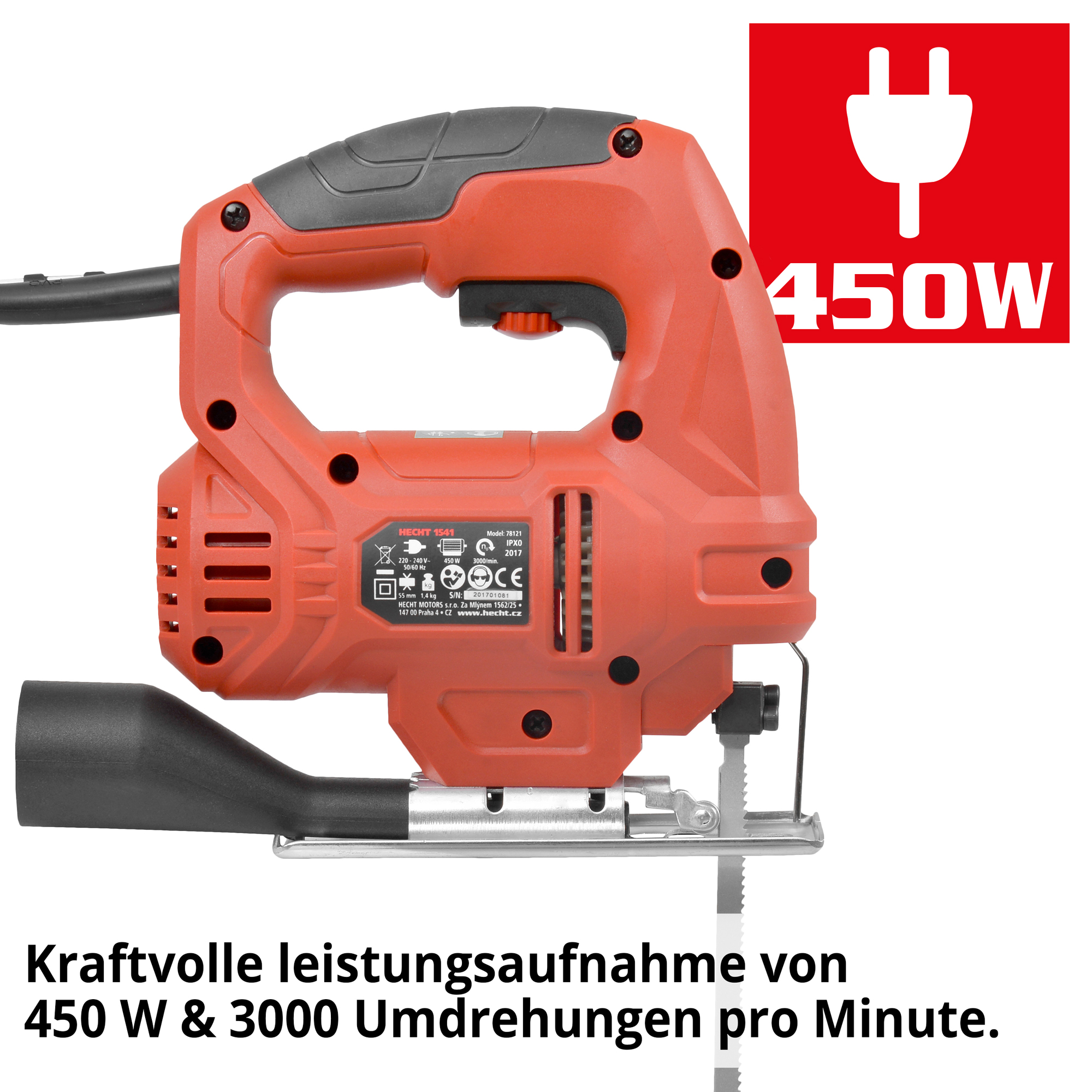 HECHT 1541 Stichsäge; Kraftvolle Leitungsaufnahme von 450 W & 3000 Umdrehungen pro Minute
