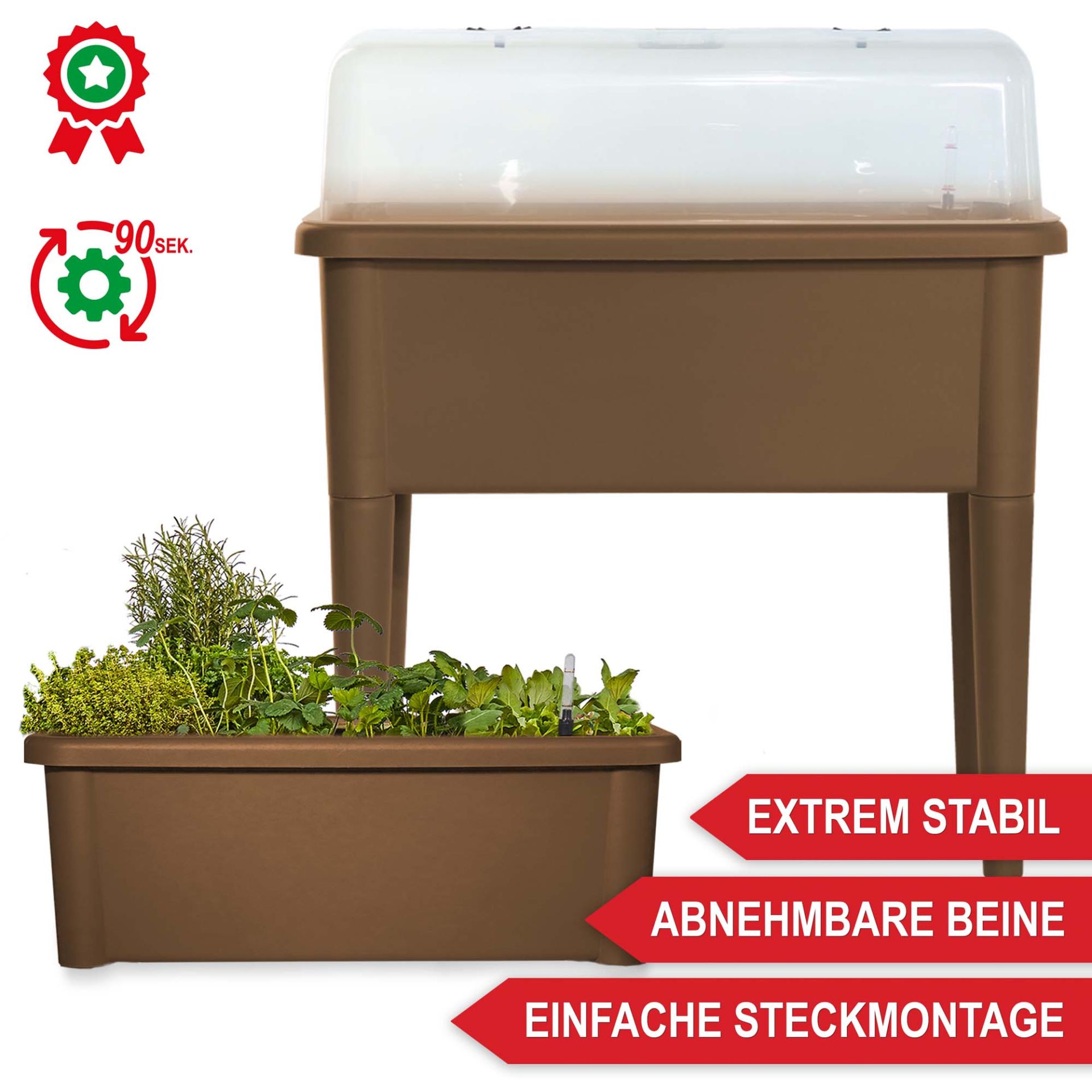 Hochbeet Kunststoff Coffee - extrem stabil; abnehmbare Beine; einfache Steckmontage