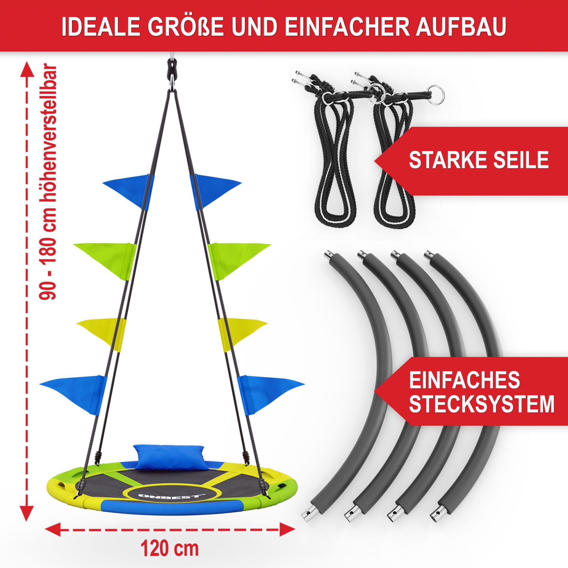 Nestschaukel - Ideale Größe und einfacher Aufbau, starke Seile, einfaches Stecksystem
