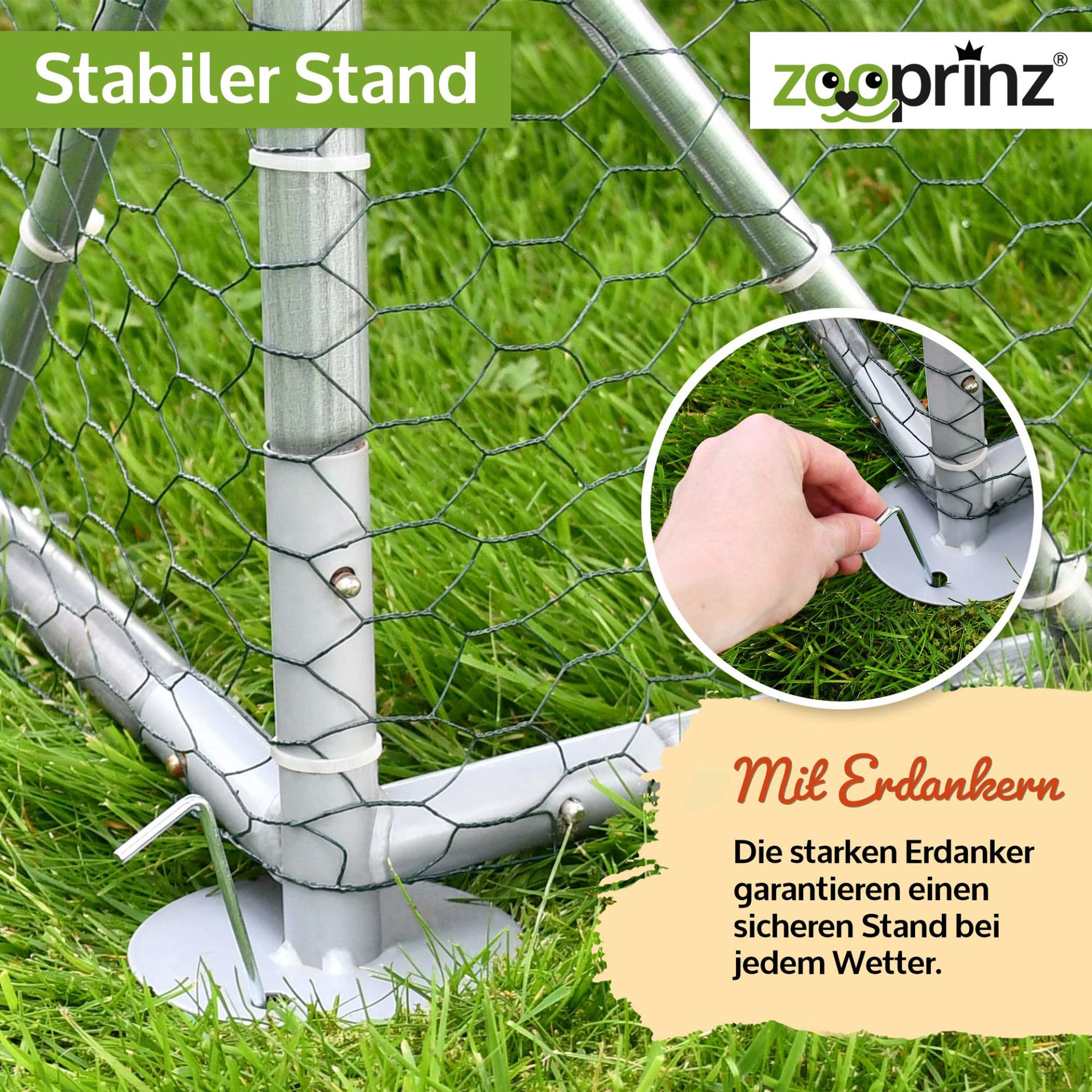 Hühnervoliere Steel; Stabiler Stand mit Erdankern Hühnervoliere Steel; Stabiler Stand mit Erdankern