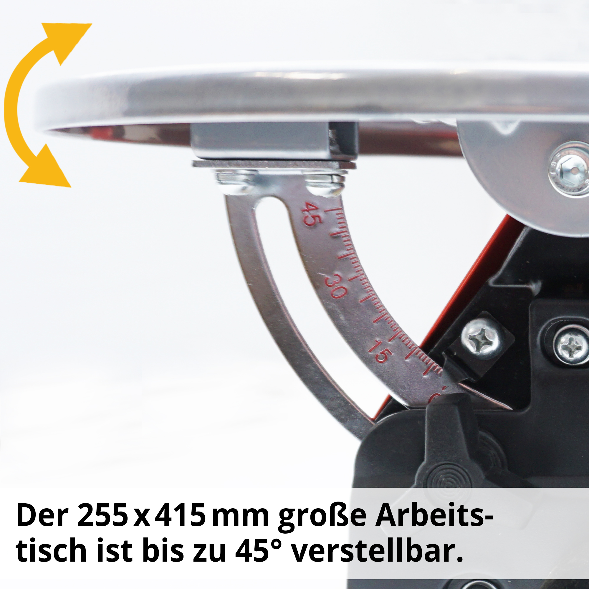HECHT 8916 Dekupiersäge; der 255 x 415 mm große Arbeitstisch ist bis zu 45° verstellbar