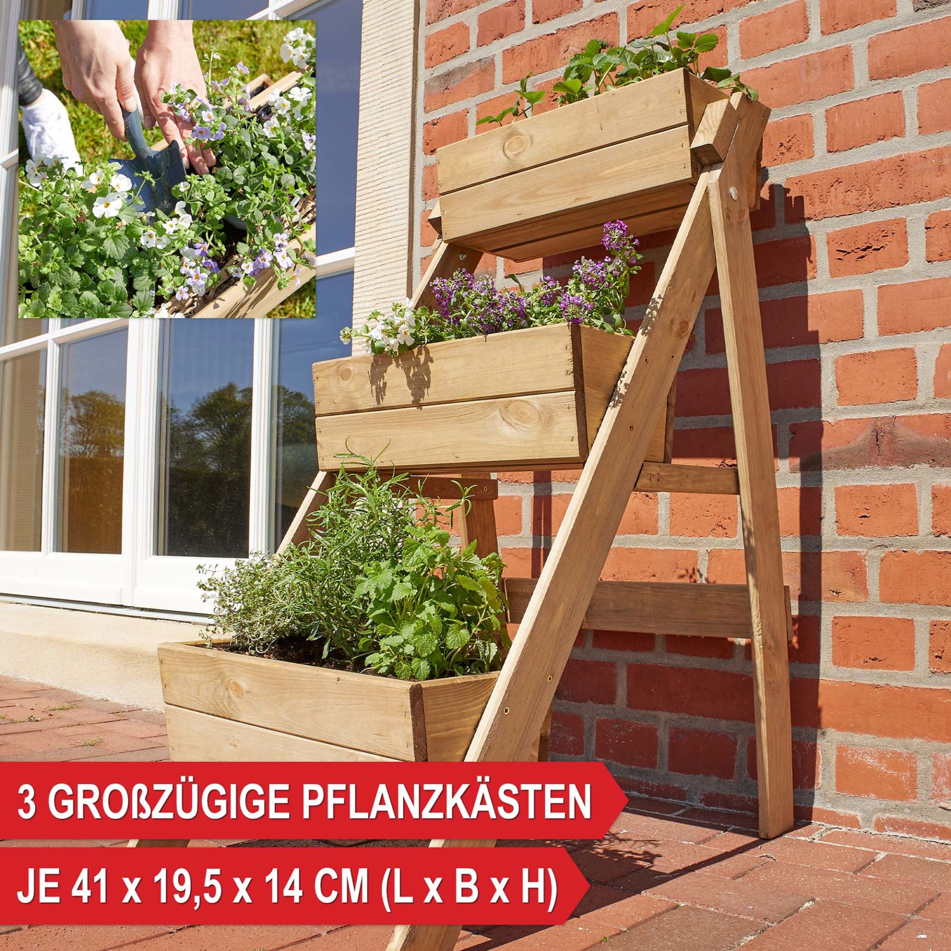 Pflanzentreppe 3-stöckig - 3 großzügige Pflanzkästen