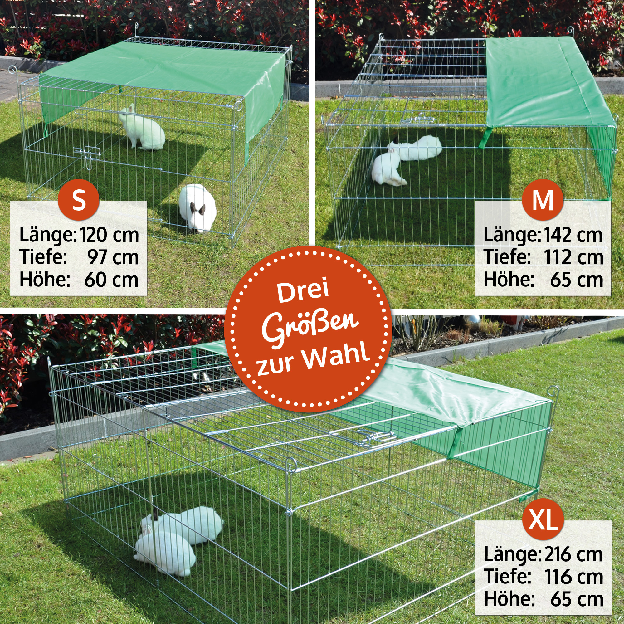 Hasenauslauf in drei Größen – wählbar als S, M oder XL für jedes Platzangebot