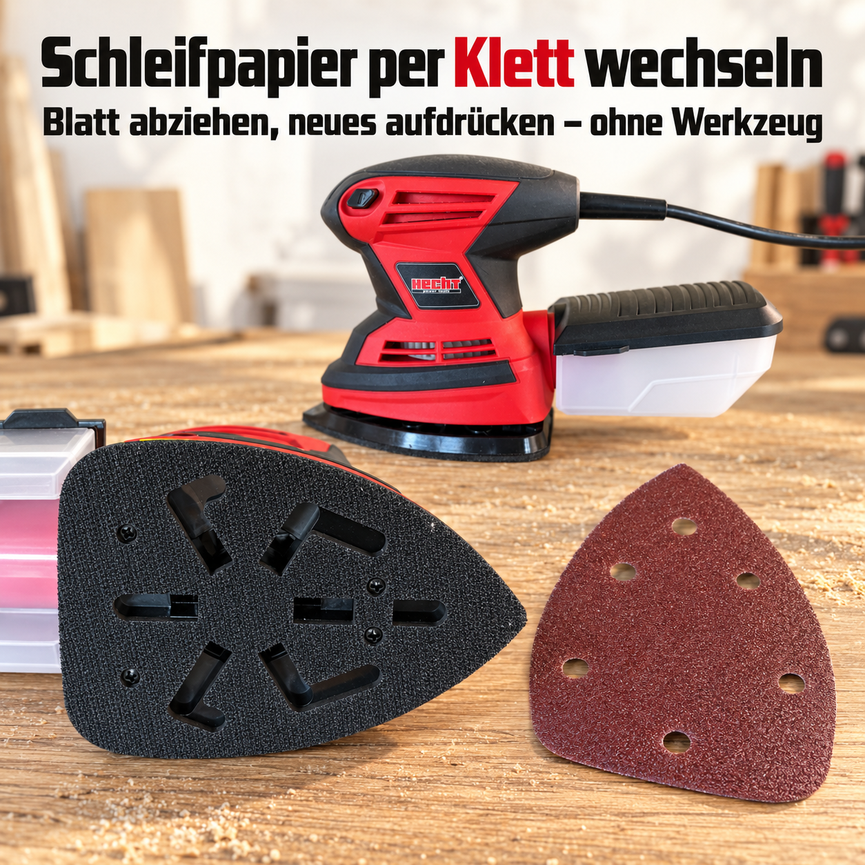 HECHT Schwingschleifer mit Klettsystem für werkzeuglosen Papierwechsel (Dieses Bild wurde mit Hilfe von KI generiert.)