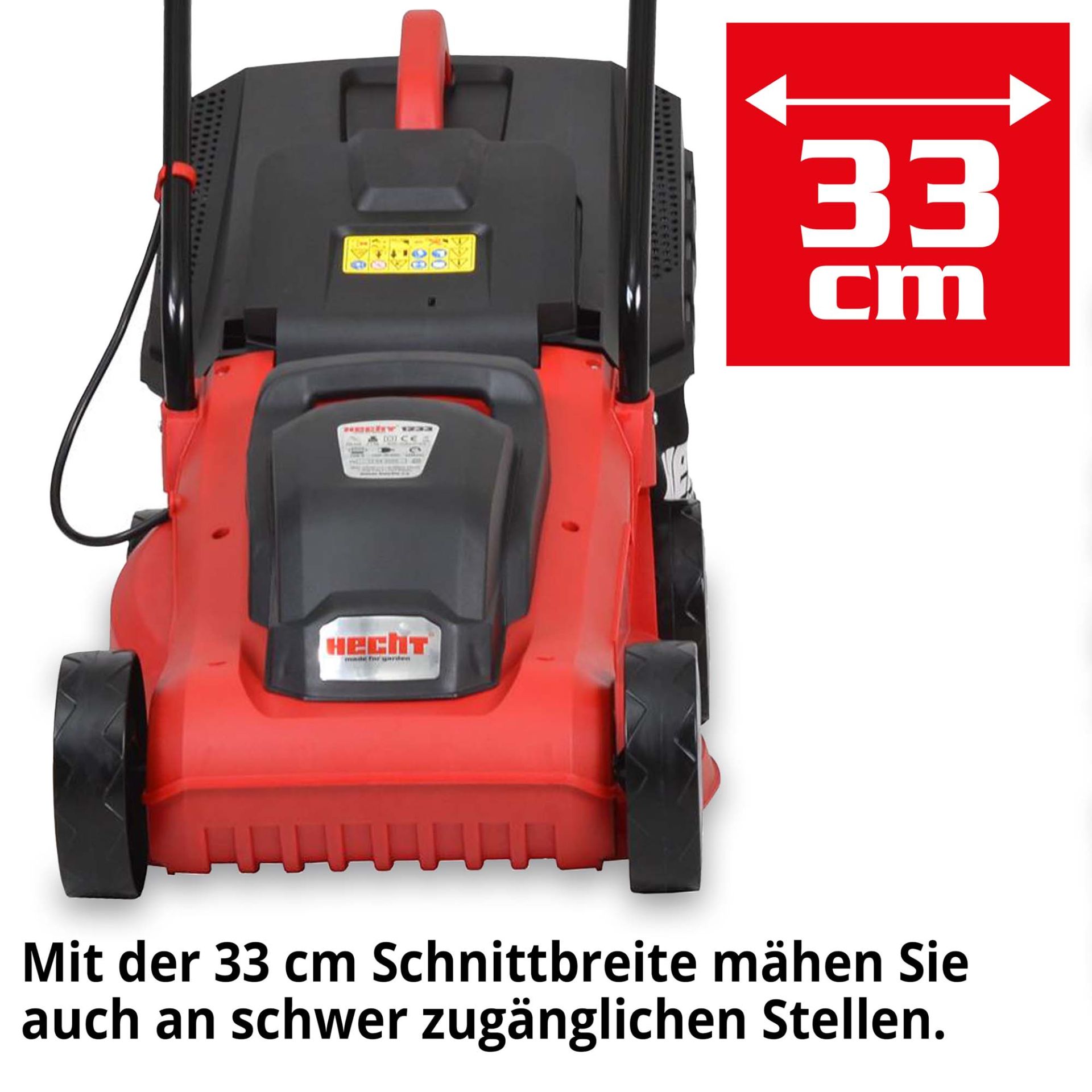 Hecht Elektro-Rasenmäher mit 33 cm Schnittbreite ideal für enge Gärten 