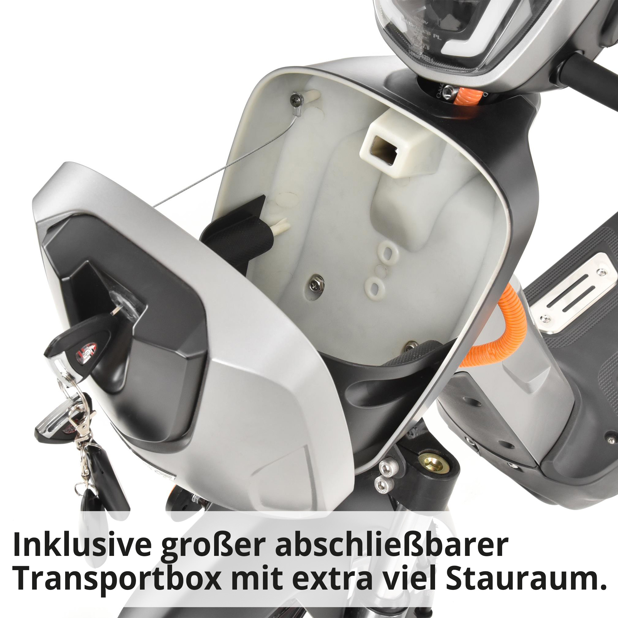 Hecht BETIS Silver E-Mofa inklusive großer abschließbarer Transportbox mit extra viel Stauraum