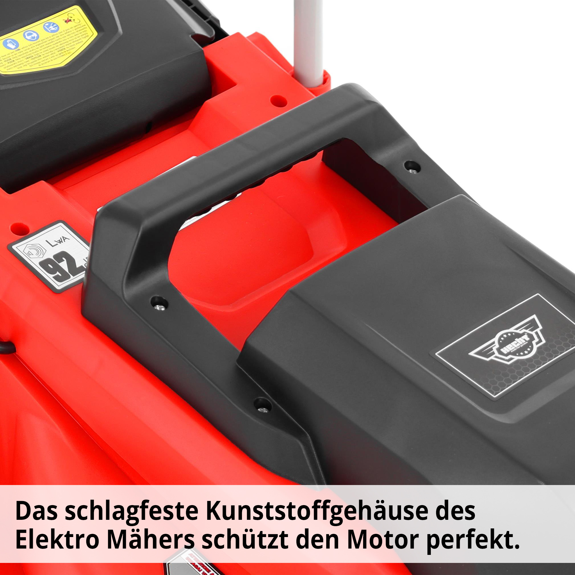 Elektro-Rasenmäher mit robusten Kunststoffgehäuse schützt denn Motor ideal 