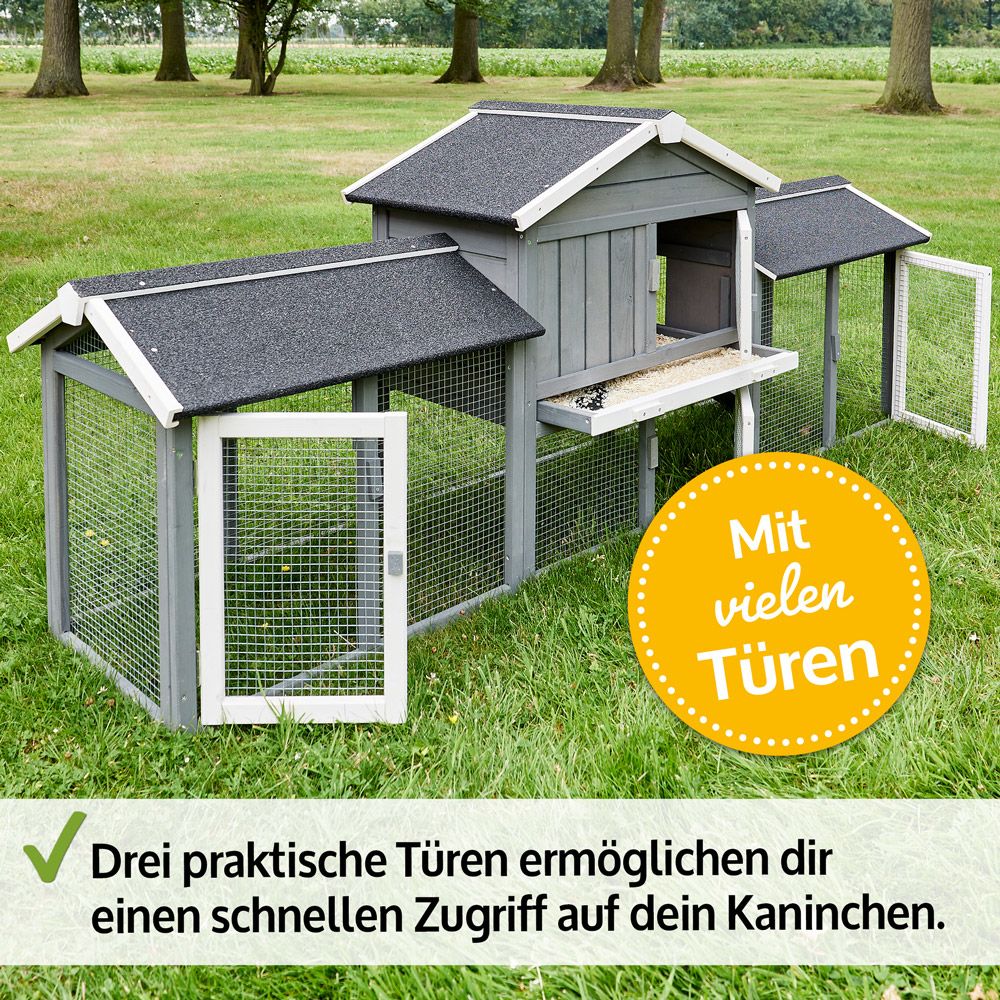 Kaninchenstall  Don Camillo; praktischer Zugang mit vielen Türen