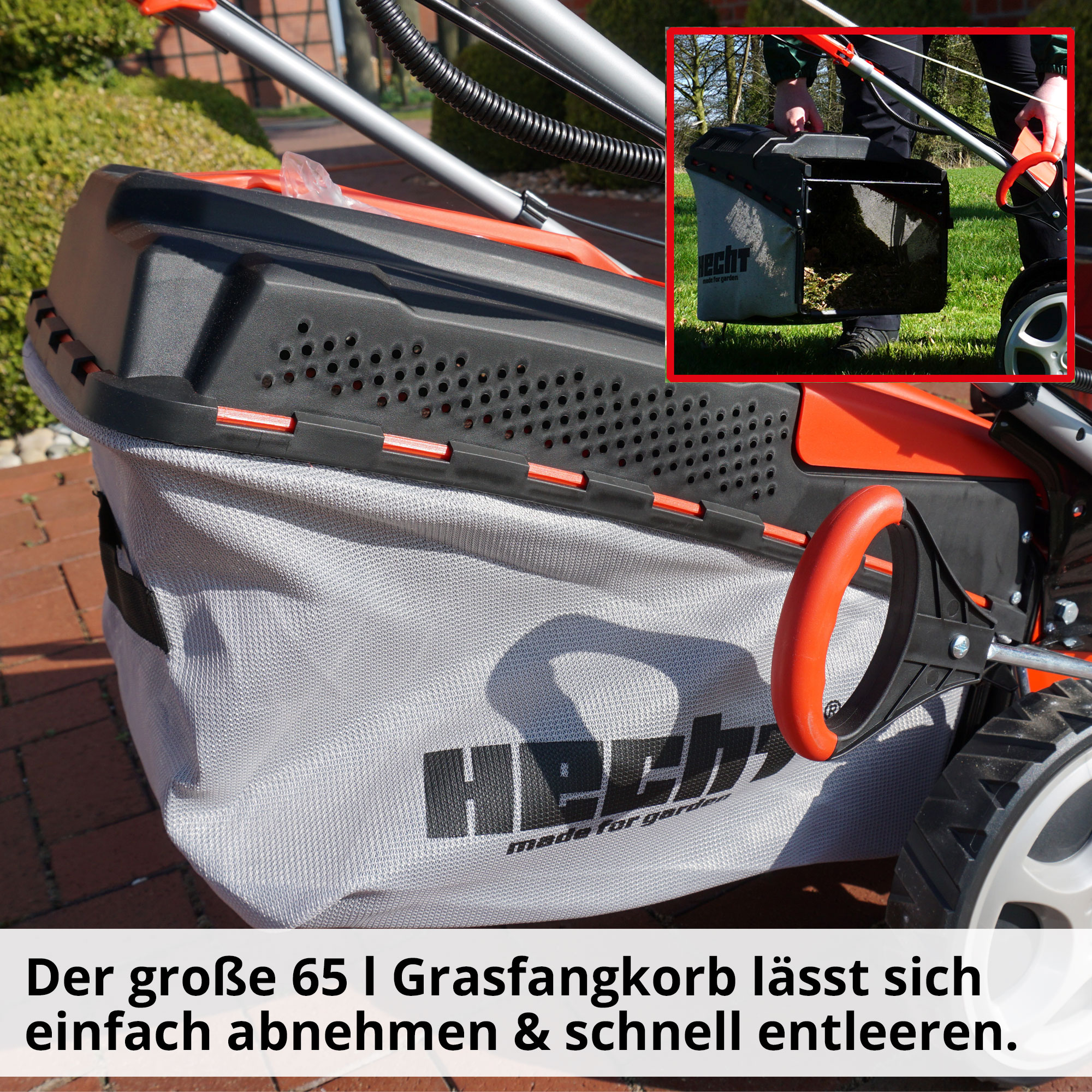 Hecht Benzinrasenmäher mit 65 Liter Grasfangkorb