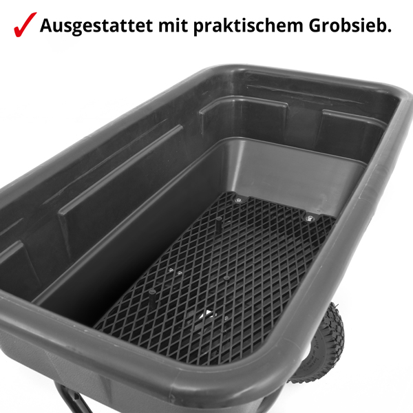 Streuwagen HECHT – Wanne mit integriertem Grobsieb zur Vermeidung von Verstopfungen beim Streugutfluss