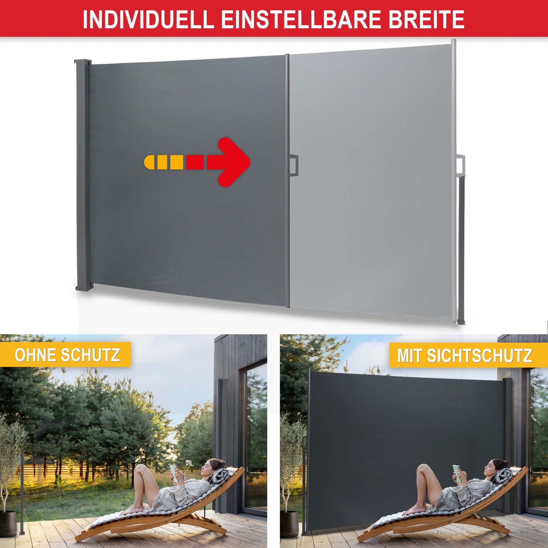 Individuell einstellbare Breite - Seitenmarkise XL Individuell einstellbare Breite - Seitenmarkise XL