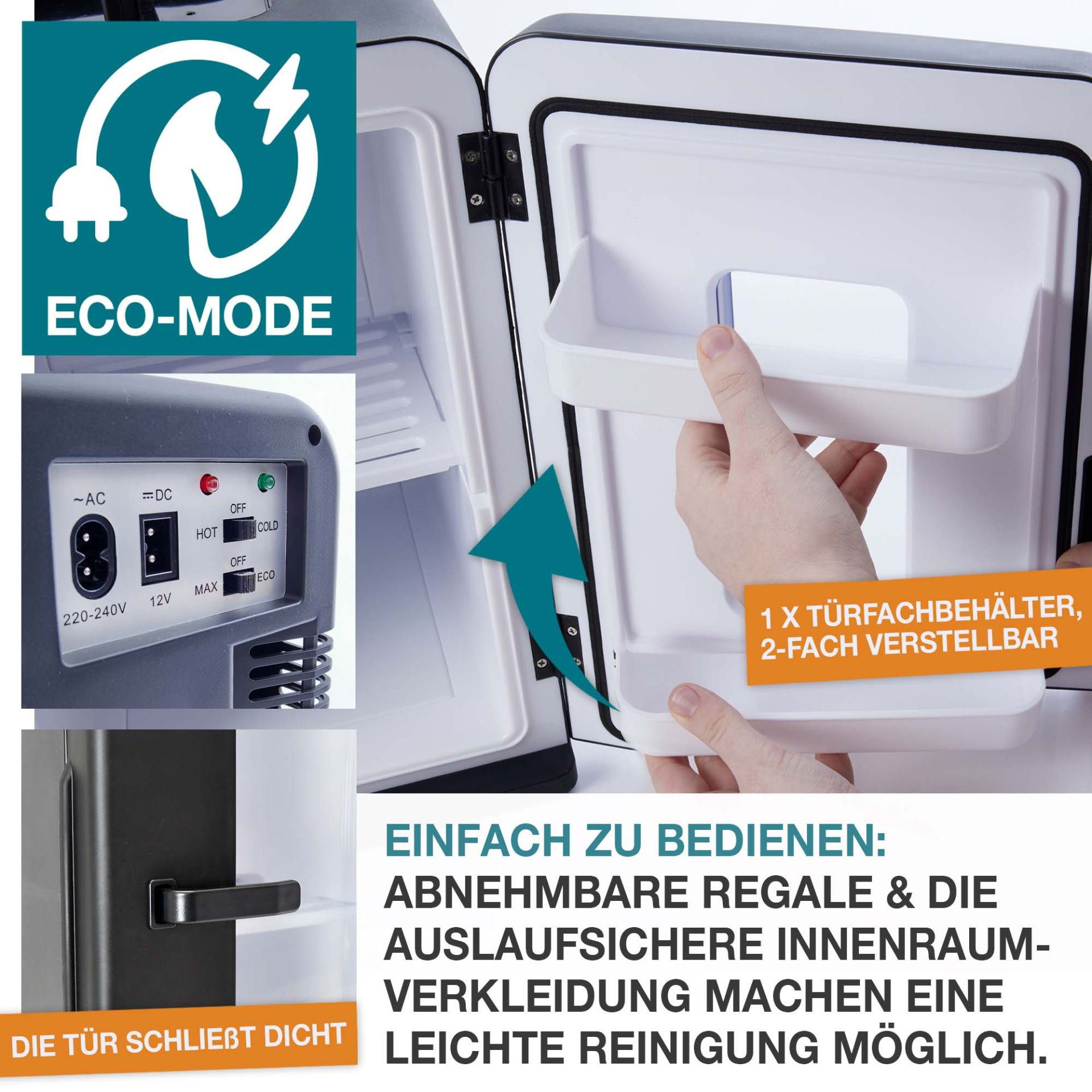 TOM Mini Kühlschrank; mit ECO-Modus; abnehmbare Regale