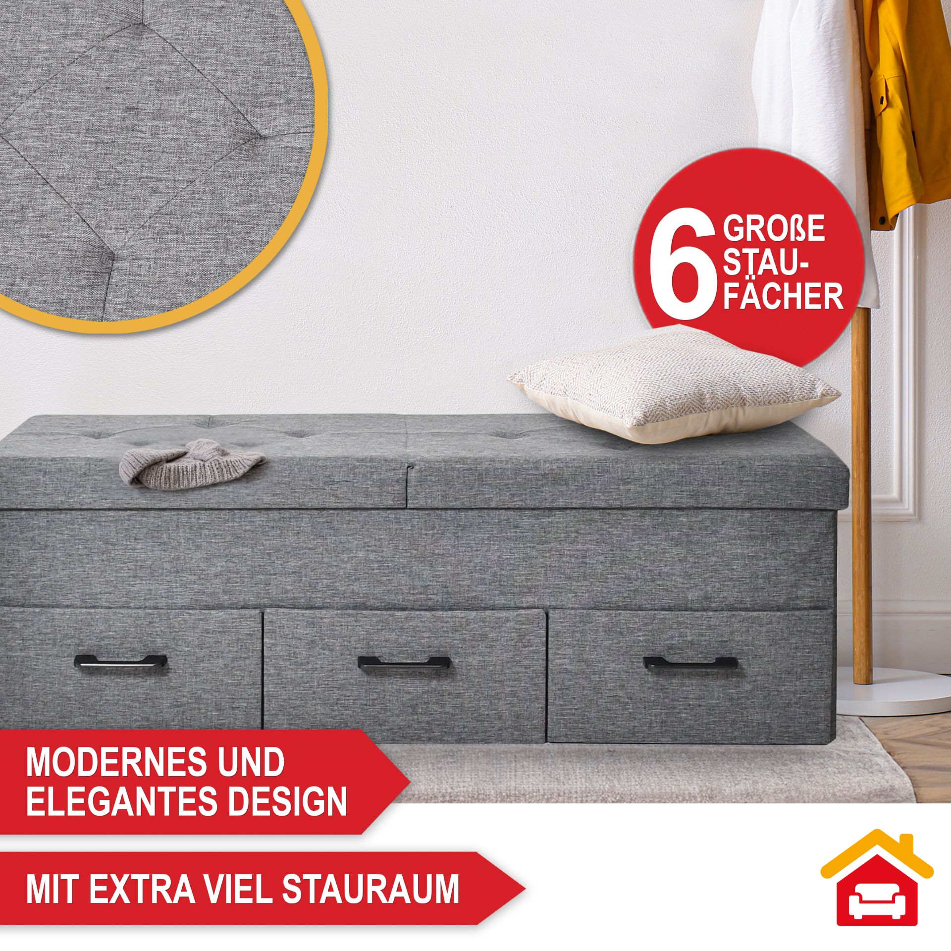 3er Sitzbank Dunkelgrau - modernes und elegantes Design; mit extra viel Stauraum; 6 große Staufächer