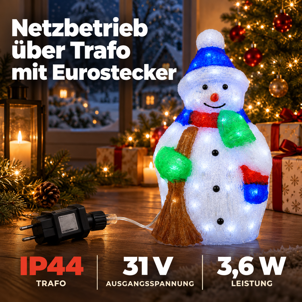 Schneemann mit Netzstecker: Dauerhaftes Licht ohne Batterien (Dieses Bild wurde mit Hilfe von KI generiert.)