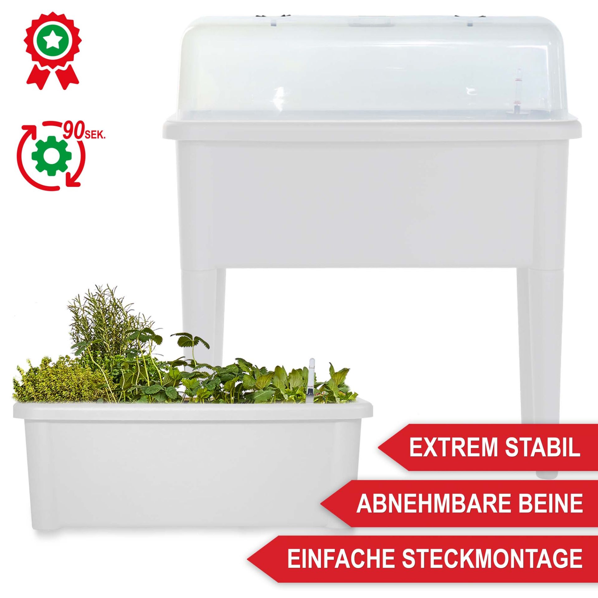 Hochbeet Kunststoff weiß- extrem stabil; abnehmbare Beine; einfache Steckmontage