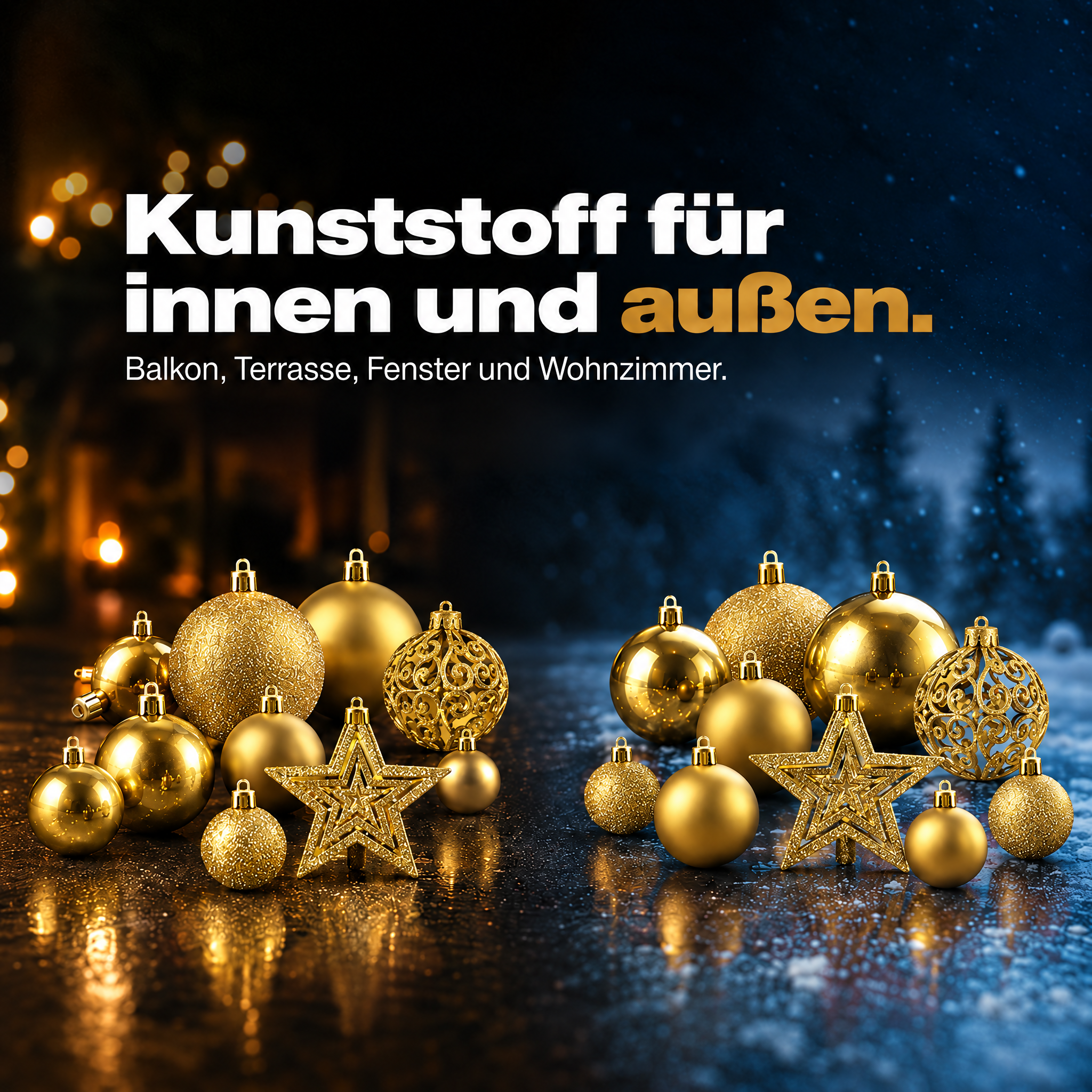 Outdoor Baumschmuck Gold: Wetterfester Kunststoff für innen und außen. (Dieses Bild wurde mit Hilfe von KI generiert.)