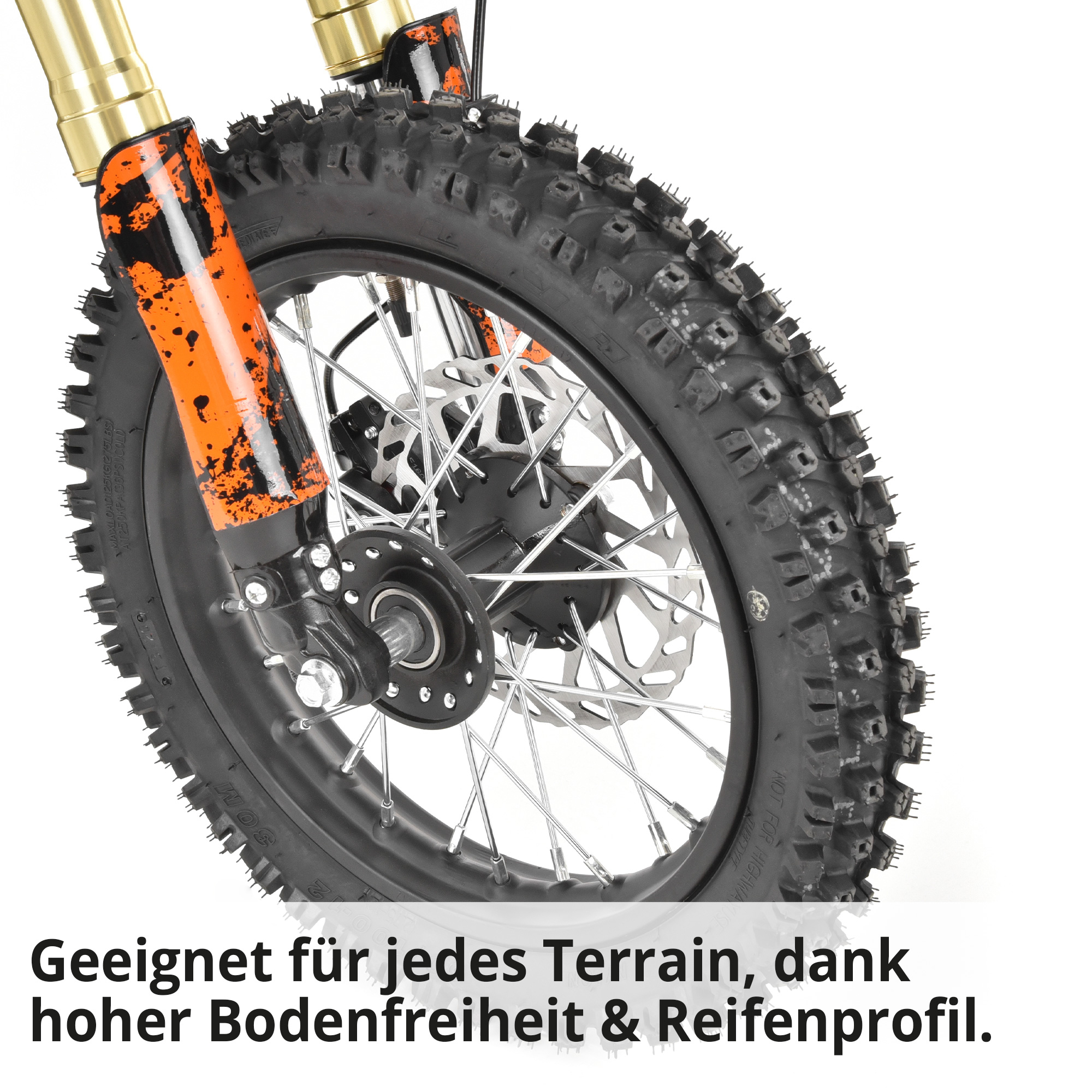 Hecht 59100 Elektro Pocketbike Orange; Geeignet für jedes Terrain, dank hoher Bodenfreiheit und Reifenprofil