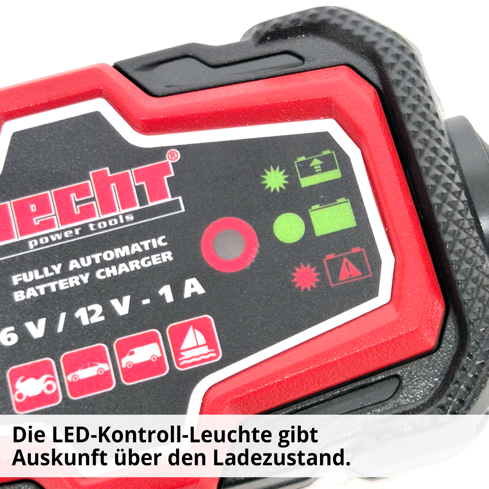 HECHT 2030 Erhaltungsladegerät; LED-Kontroll-Leuchte gibt Auskunft über den Ladezustand