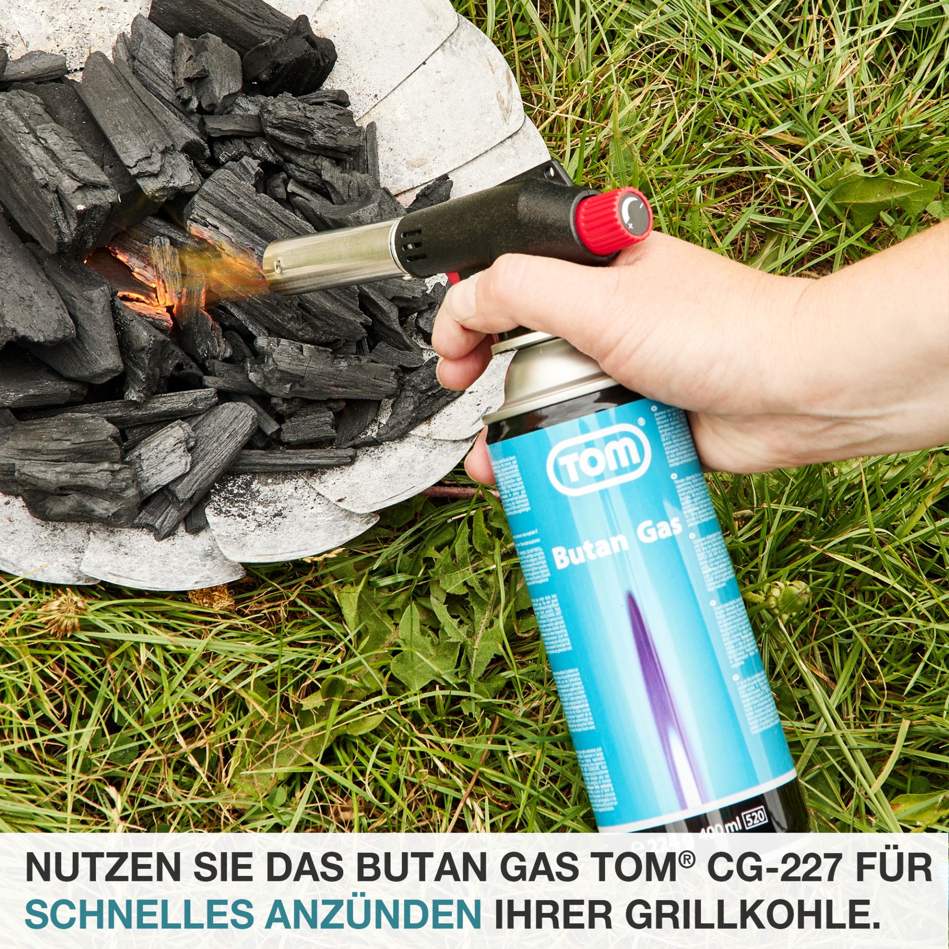 Mit TOM Butan Gaskartusche CG-227 Grillkohle schnell anzünden