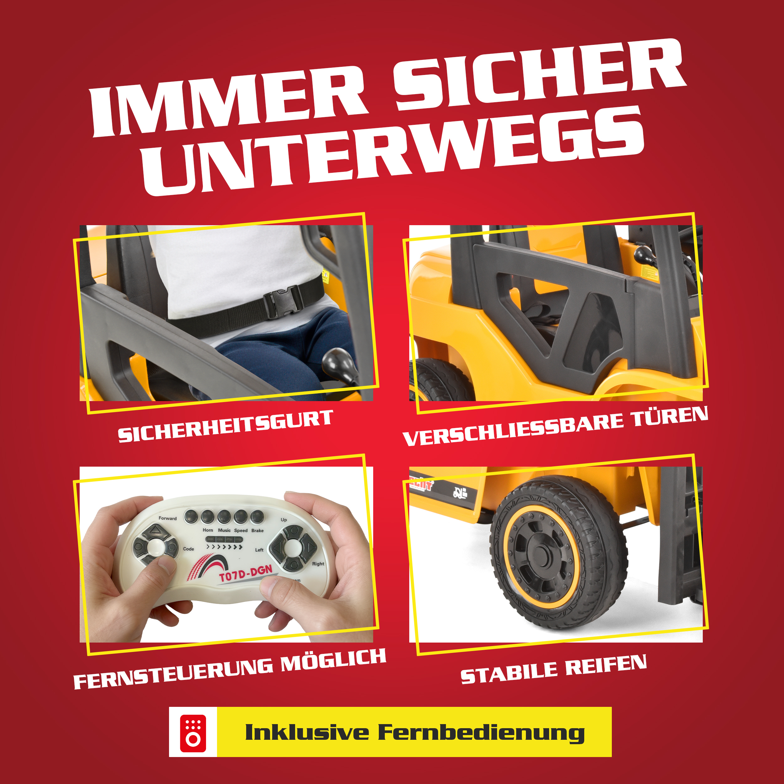 Kinder Elektrofahrzeug HECHT 52108 GELB Stapler mit Arbeitsscheinwerfern