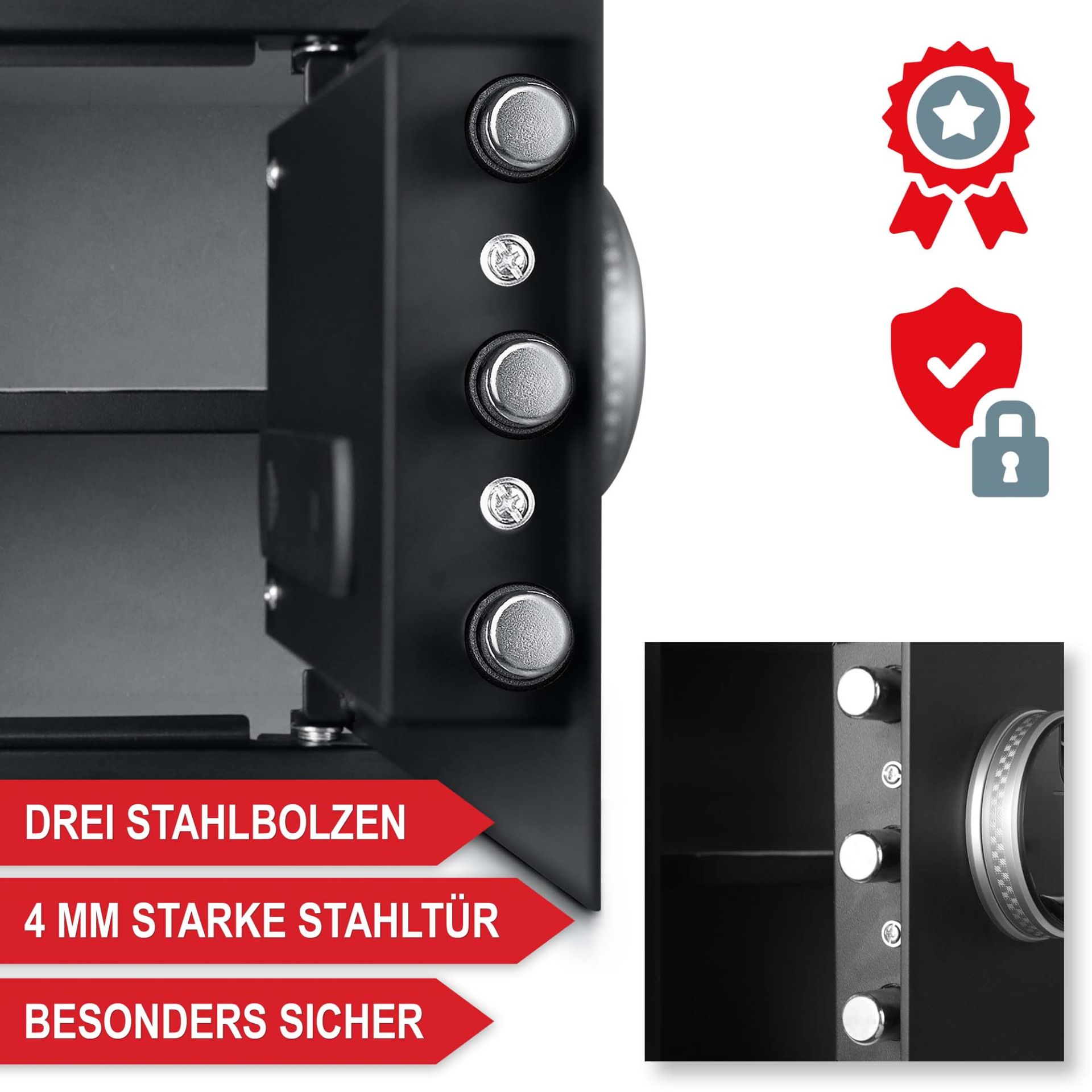 Möbeltresor L - Drei Stahlbolzen, dicke Stahltür, besonders sicher