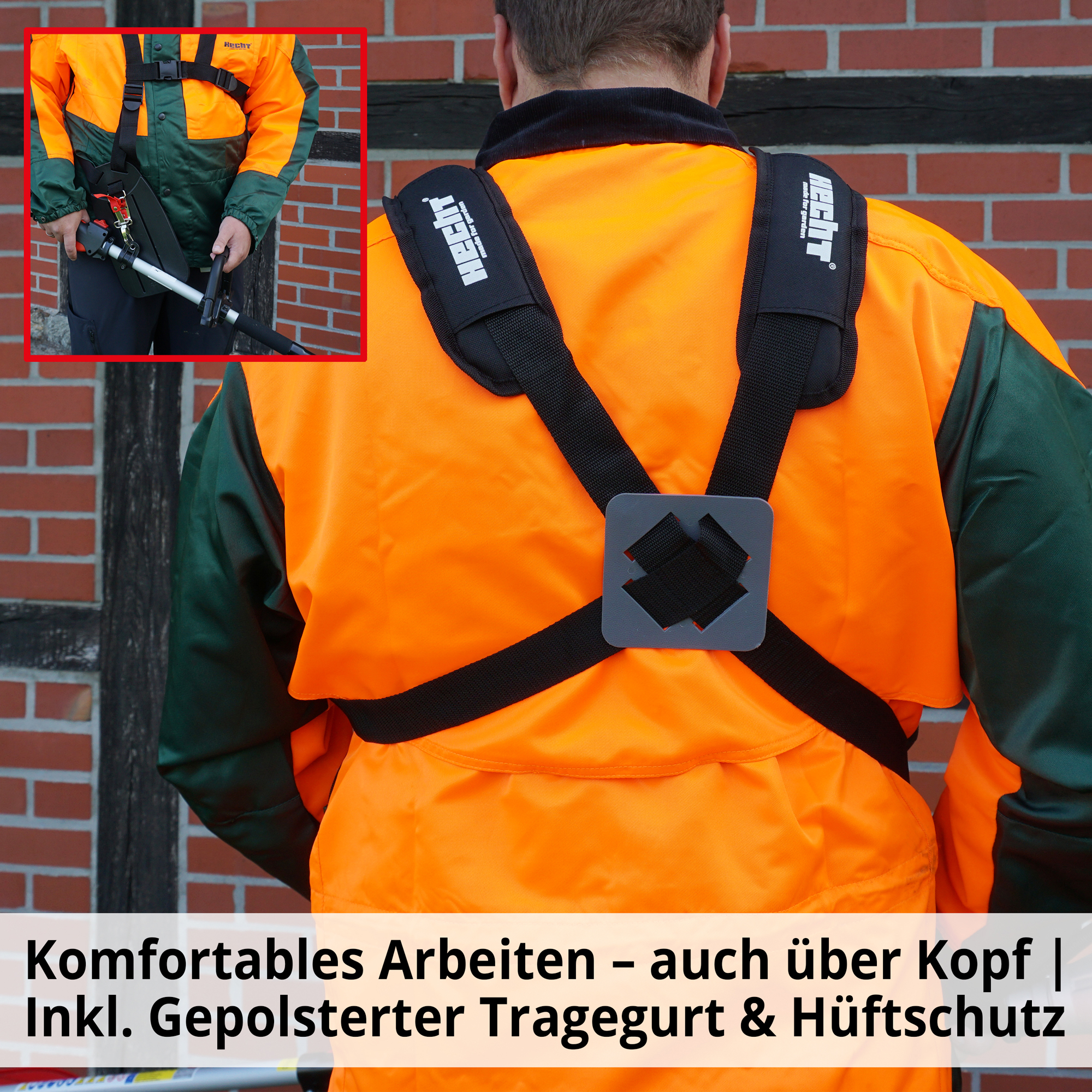 4in1 Benzin Multitool HECHT 1352 mit Tragegurt und Hüftschutz