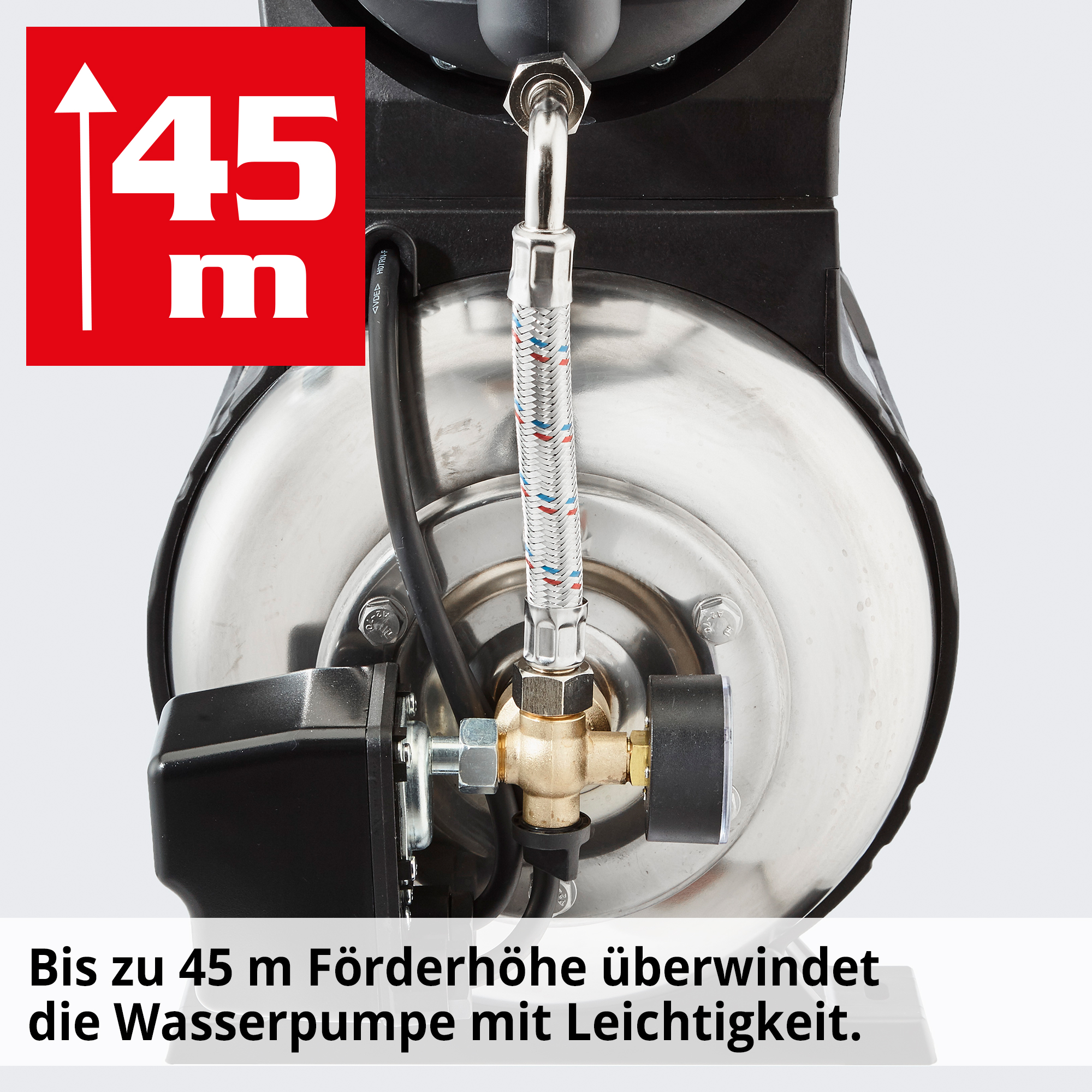 Hecht 3331 INOX Hauswasserwerk; Bis zu hohen Förderhöhen überwindet die Wasserpumpe mit Leichtigkeit