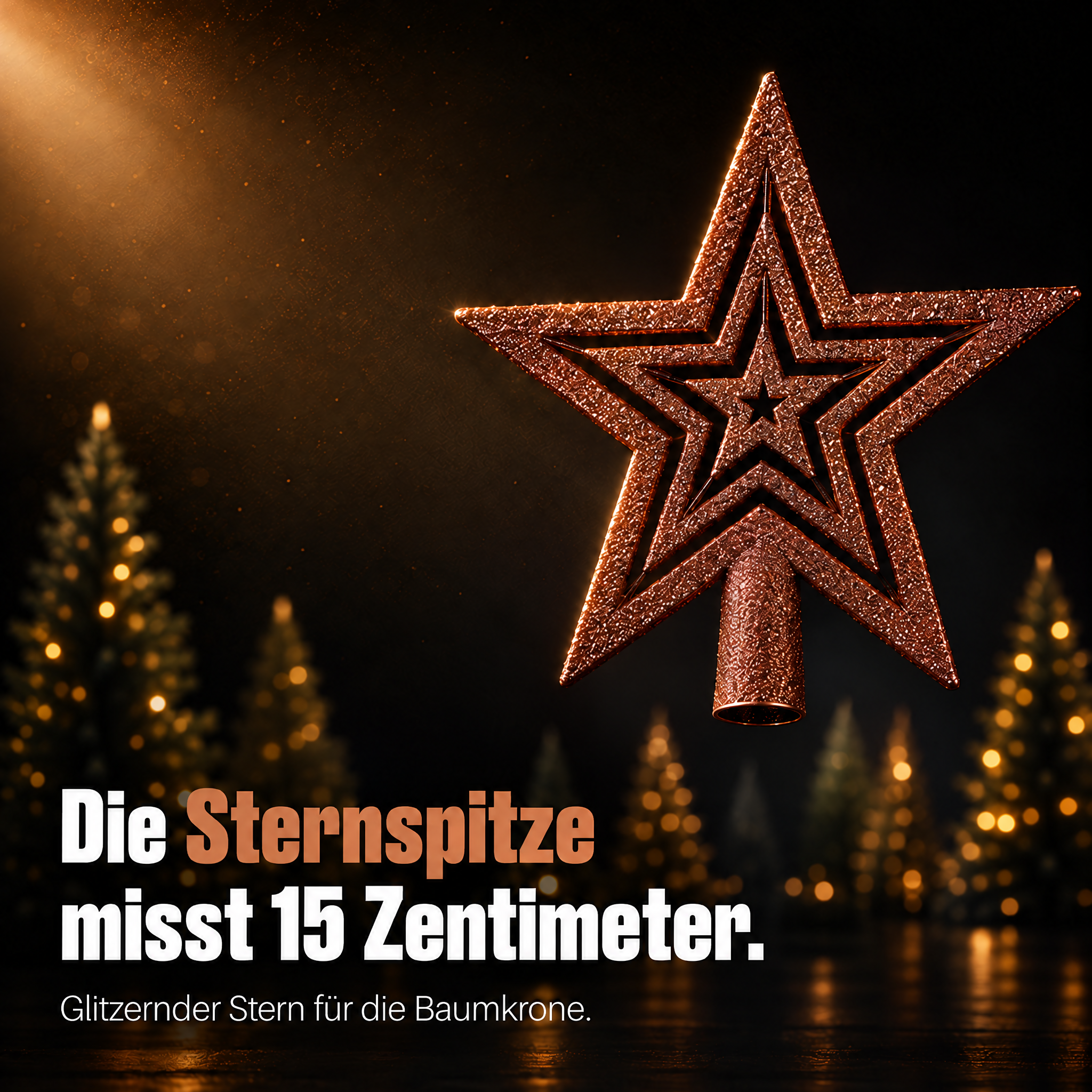 ONBEST Sternspitze Braun: 15 cm großer Glitzerstern für die Baumkrone. (Dieses Bild wurde mit Hilfe von KI generiert.)