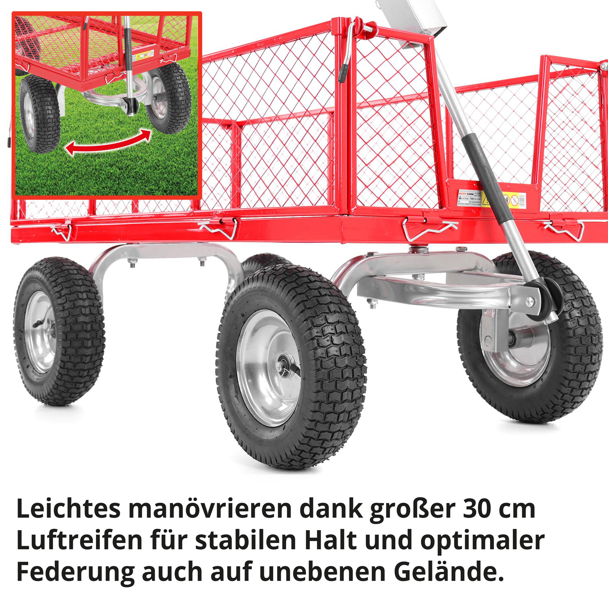 Hecht Transportwagen mit 30 cm Luftreifen für gut Manövrierfähigkeit 