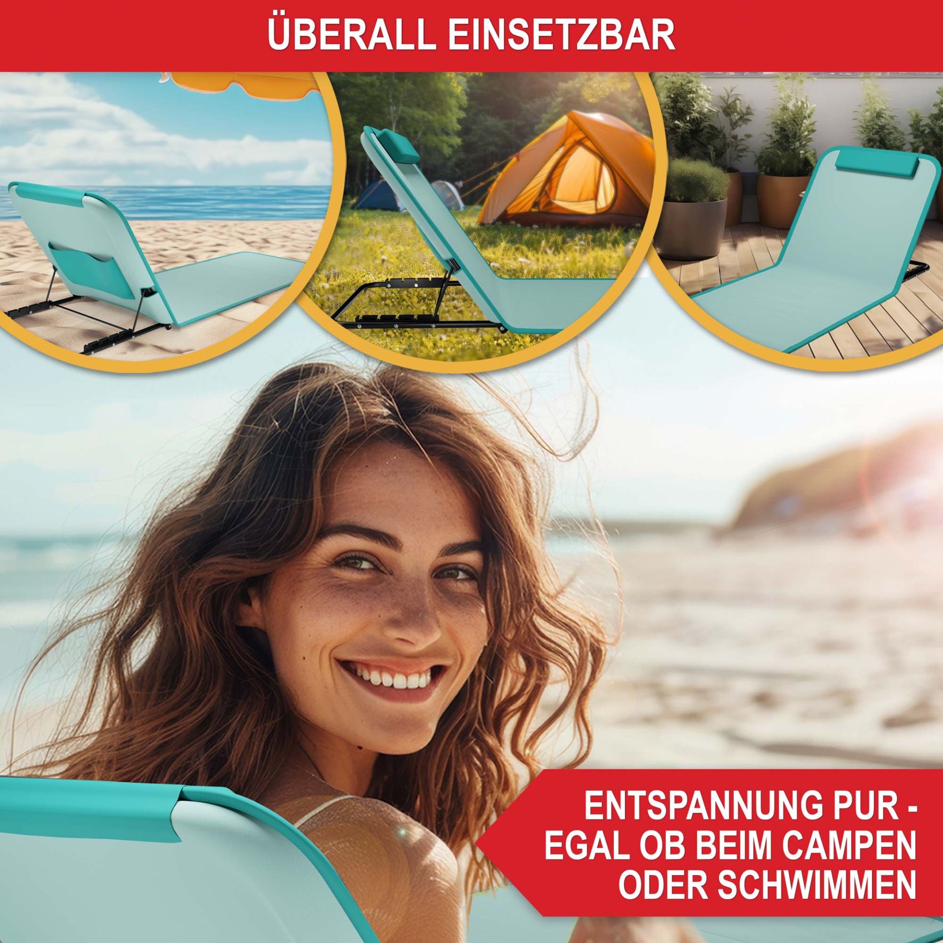 Strandliege türkis - Überall einsetzbar, Entspannung pur beim campen oder schwimmen
