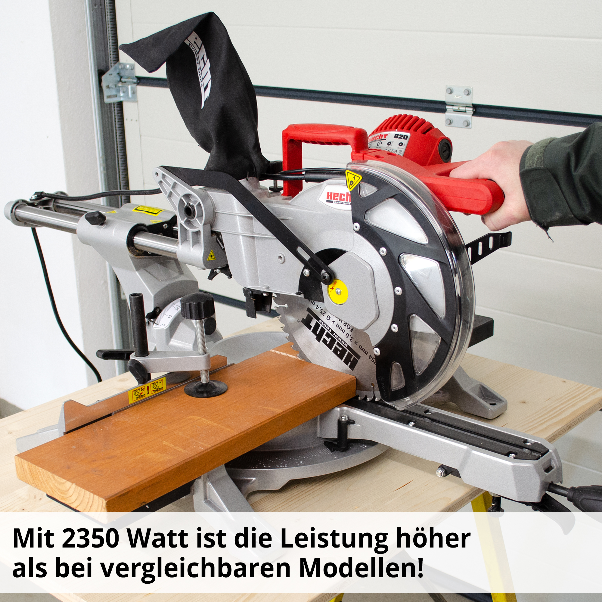 HECHT 820 Kappzugsäge mit 2350 Watt ist die Leistung höher als bei vergleichbaren Modellen