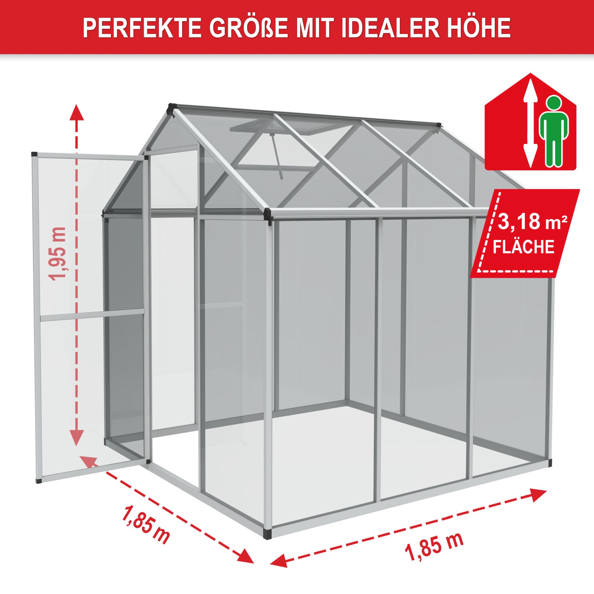 Gewächshaus Aluminium L - Perfekte Größe mit idealer Höhe