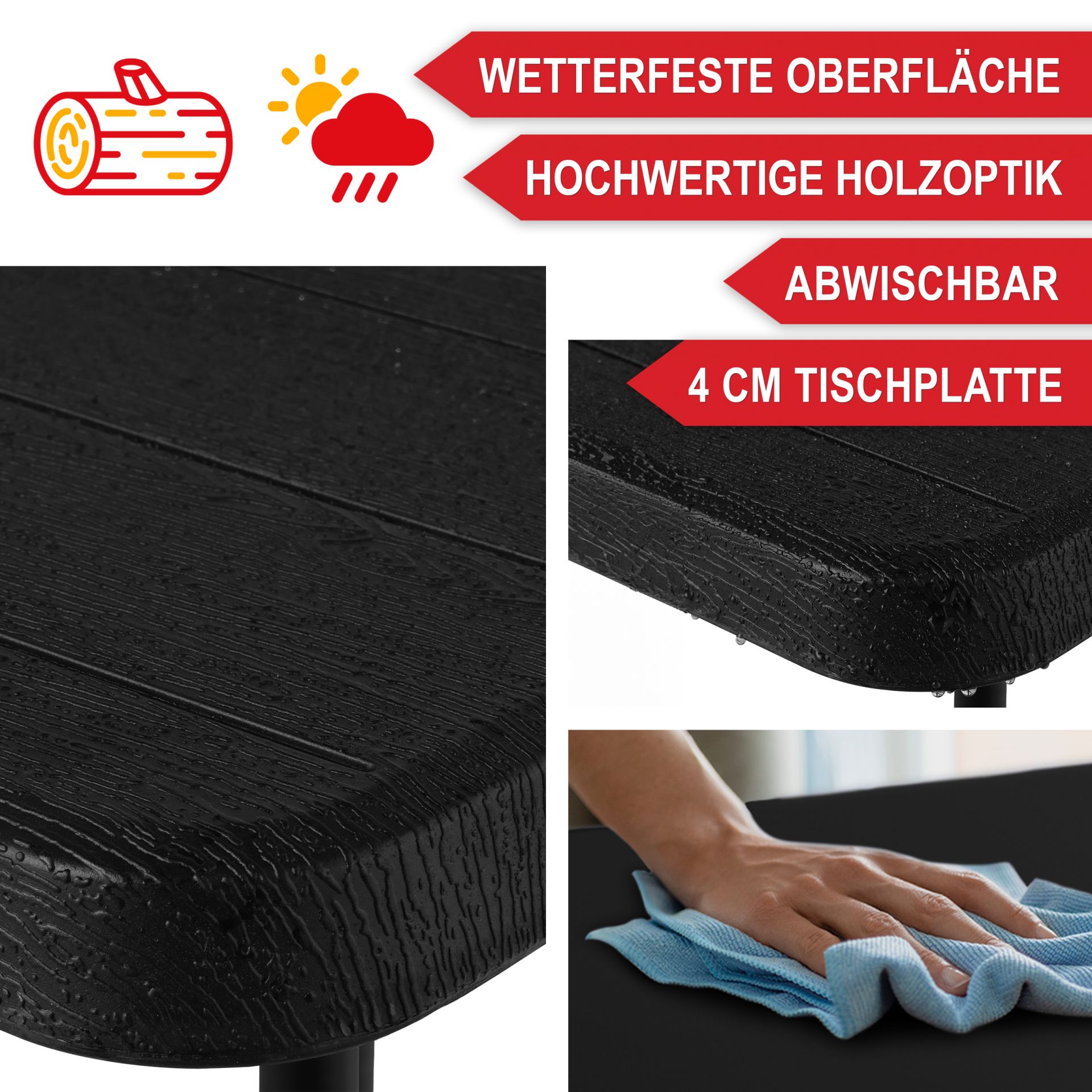 Klapptisch Borkum - Wetterfeste Oberfläche, hochwertige Holzoptik, abwischbar, 4 Centimeter Tischplatte Klapptisch Borkum - Wetterfeste Oberfläche, hochwertige Holzoptik, abwischbar, 4 Centimeter Tischplatte