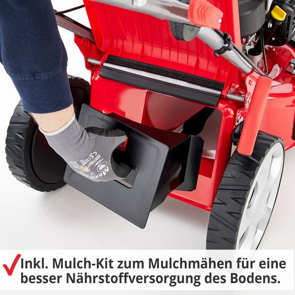 HECHT 553 SW Benzin Rasenmäher inklusive Mulch-Kit zum Mulchmähen für eine besser Nährstoffversorgung des Bodens