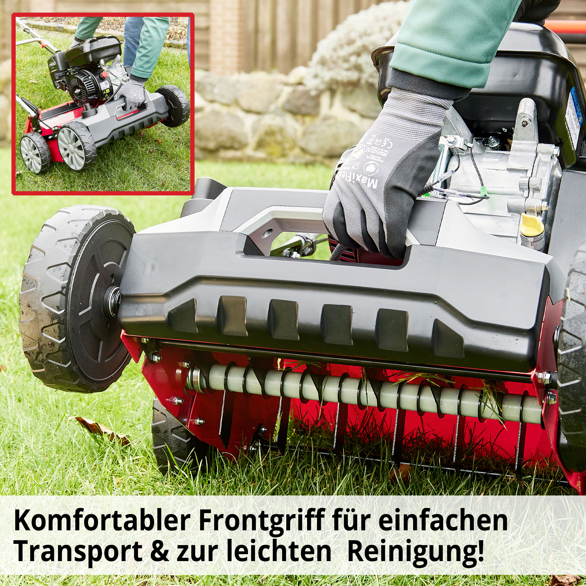 Benzin-Vertikutierer mit Frontgriff für komfortables und leichtes reinigen 