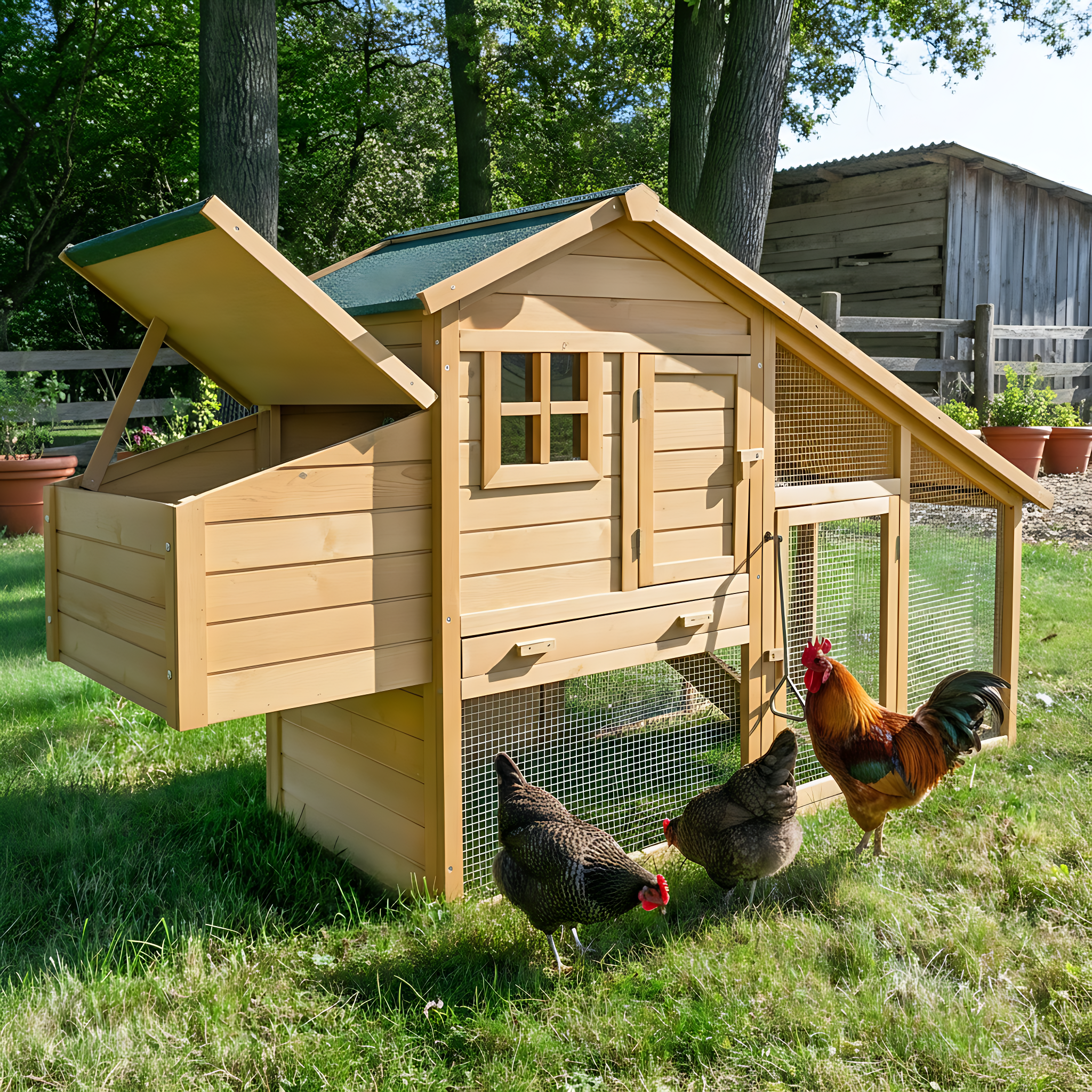 Hühnerstall Komfort XXL | winterfest mit Auslauf & Nistkasten Hühnerstall Komfort XXL | winterfest mit Auslauf & Nistkasten