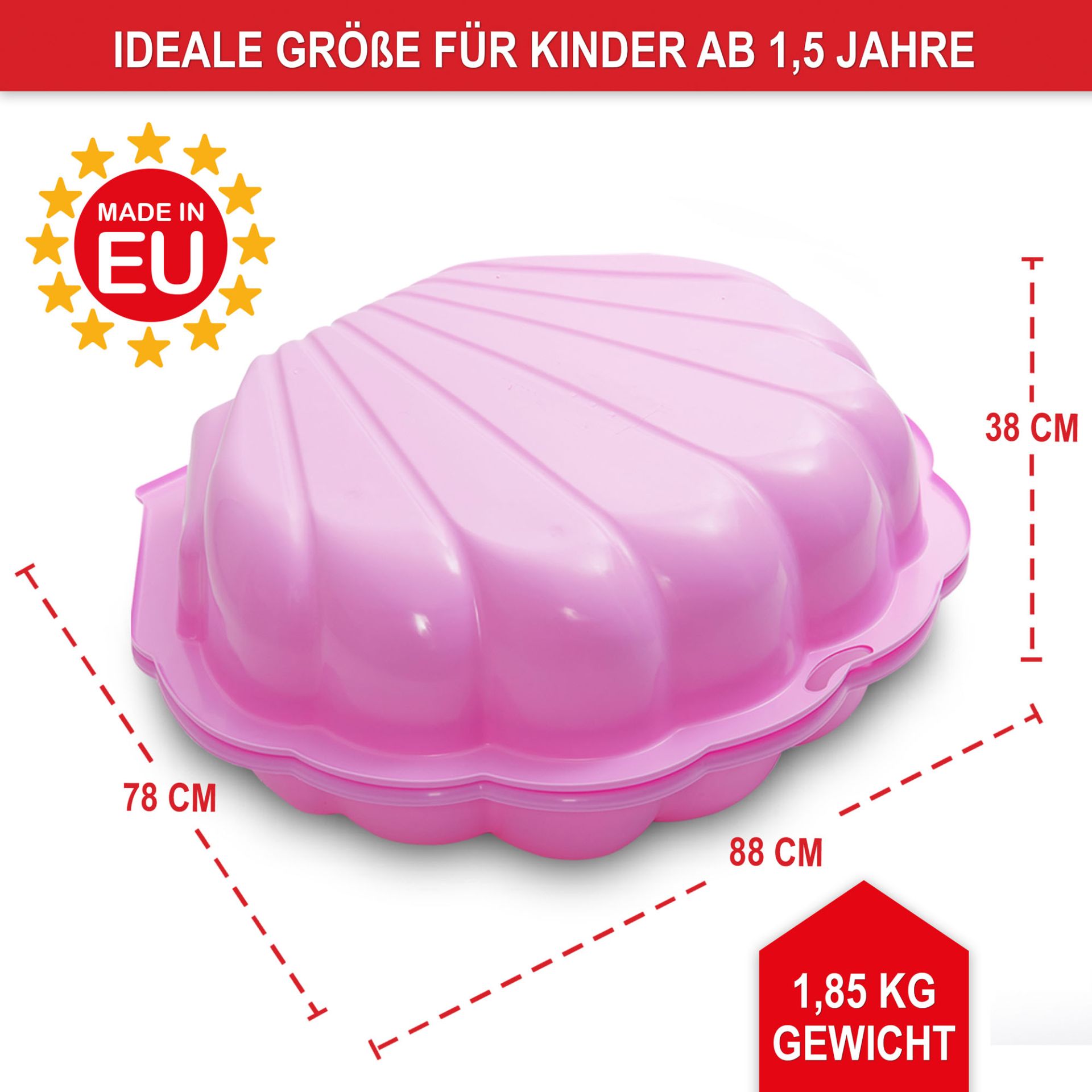 Sandkasten Muschel rosa - Hergestellt in Europa, leichtes Gewicht