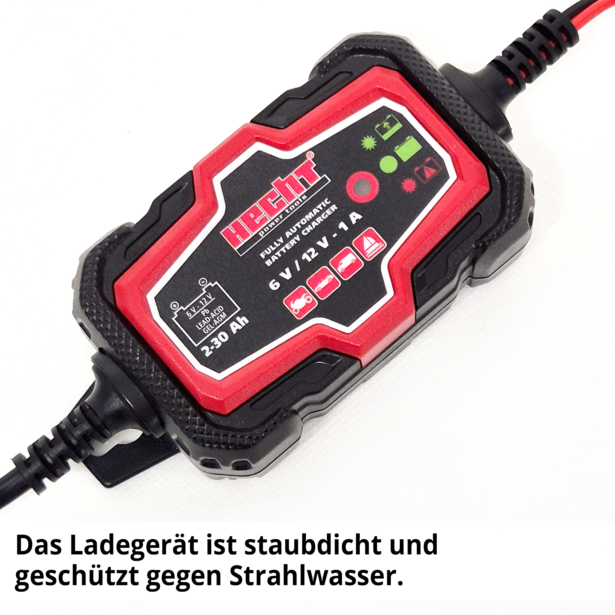 HECHT 2030 Erhaltungsladegerät; Ladegerät ist staubdicht und geschützt gegen Strahlwasser