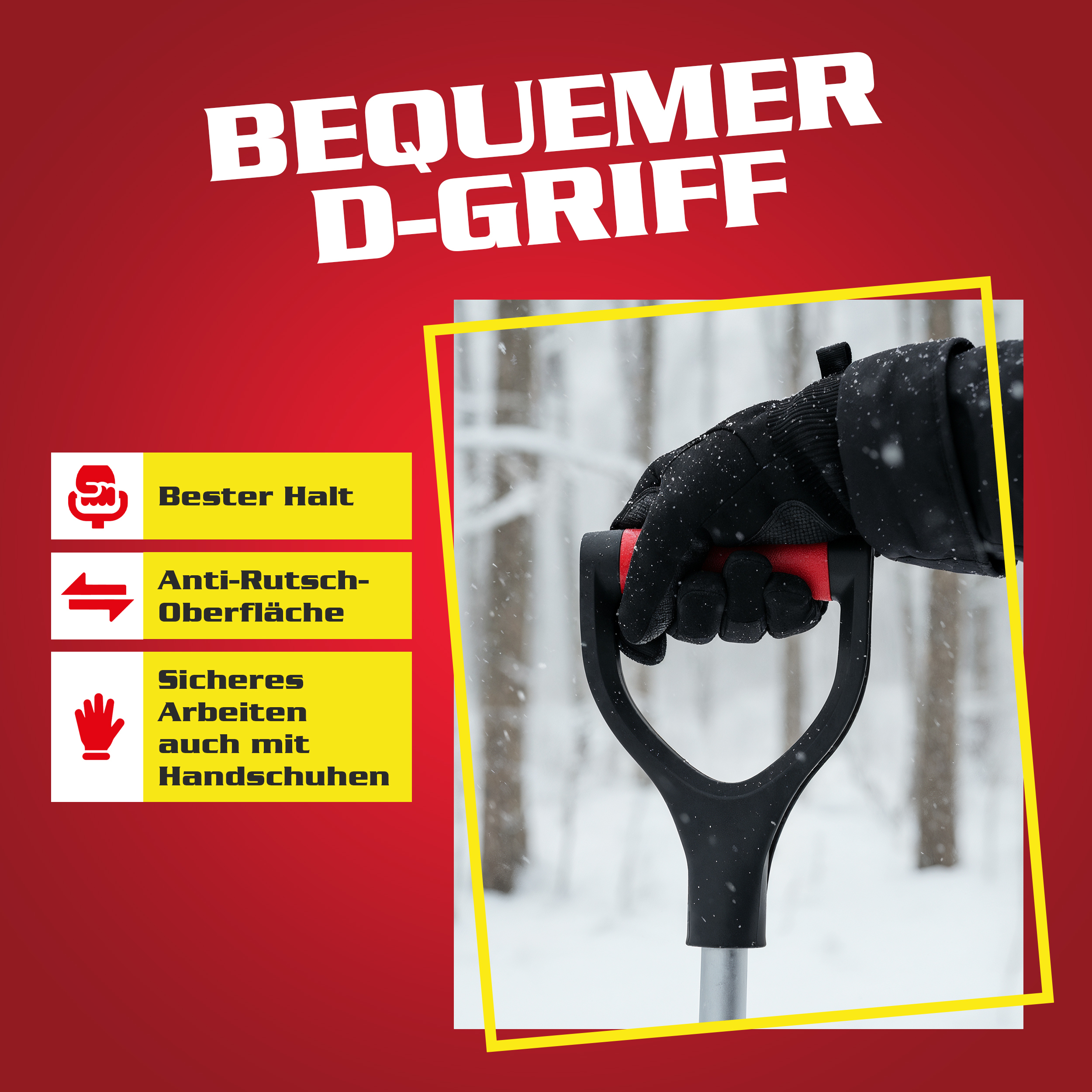 Schneeschieber mit breiter Schaufel und Metallkante