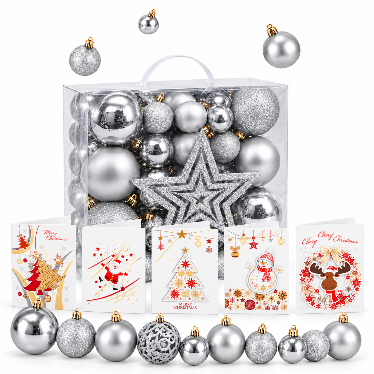 Onbest Weihnachtsbaum Kugeln 51tlg. Silber/Silver (Dieses Bild wurde mit Hilfe von KI generiert.)
