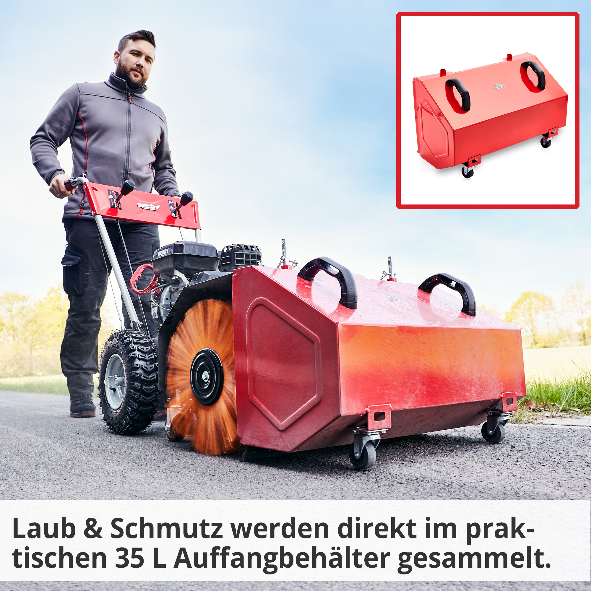 Hecht 8615 Kehrmaschine SET; Laub und Schmutz werden direkt im praktischen großen Auffangbehälter gesammelt