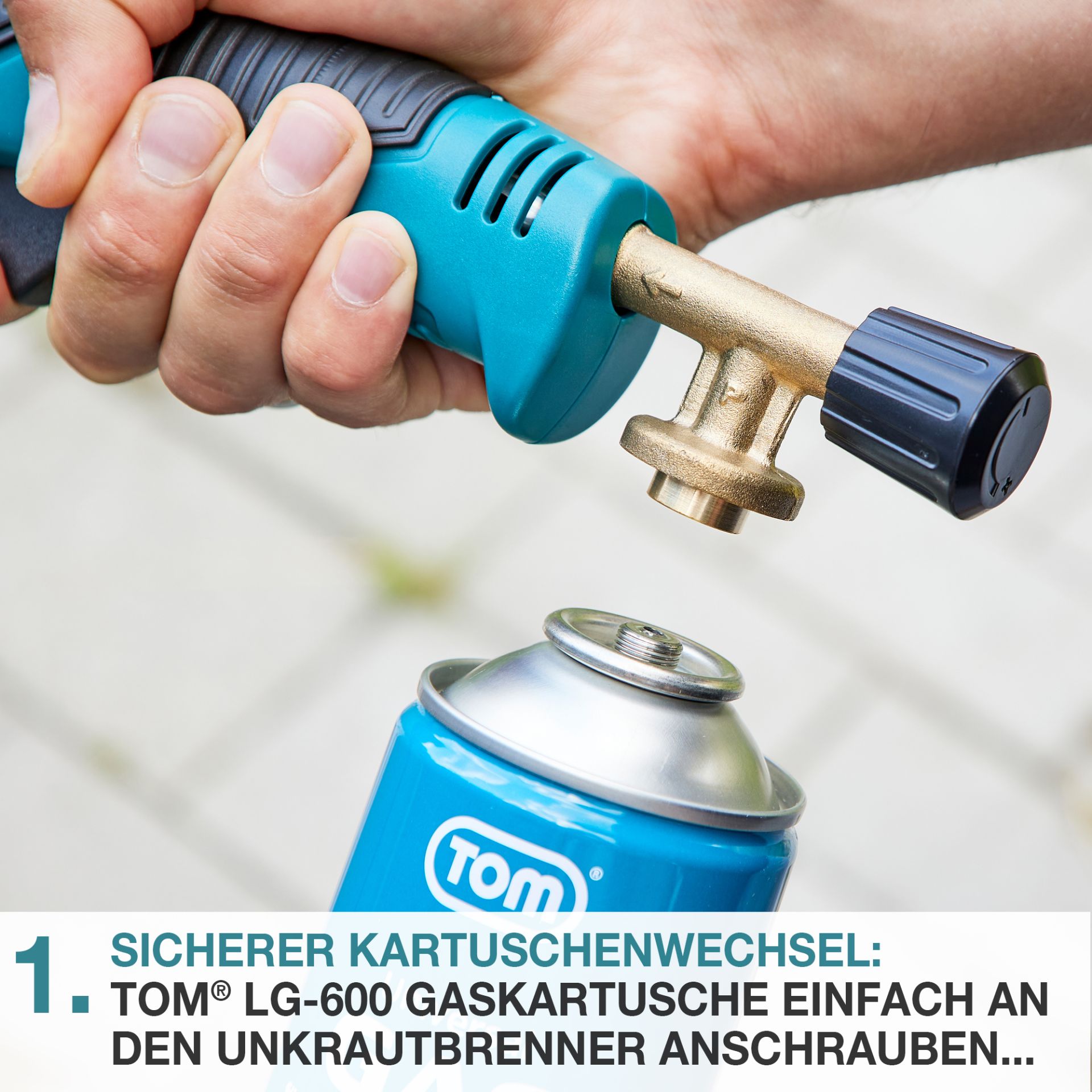 TOM UB-200 Unkrautbrenner; sicherer Kartuschenwechsel