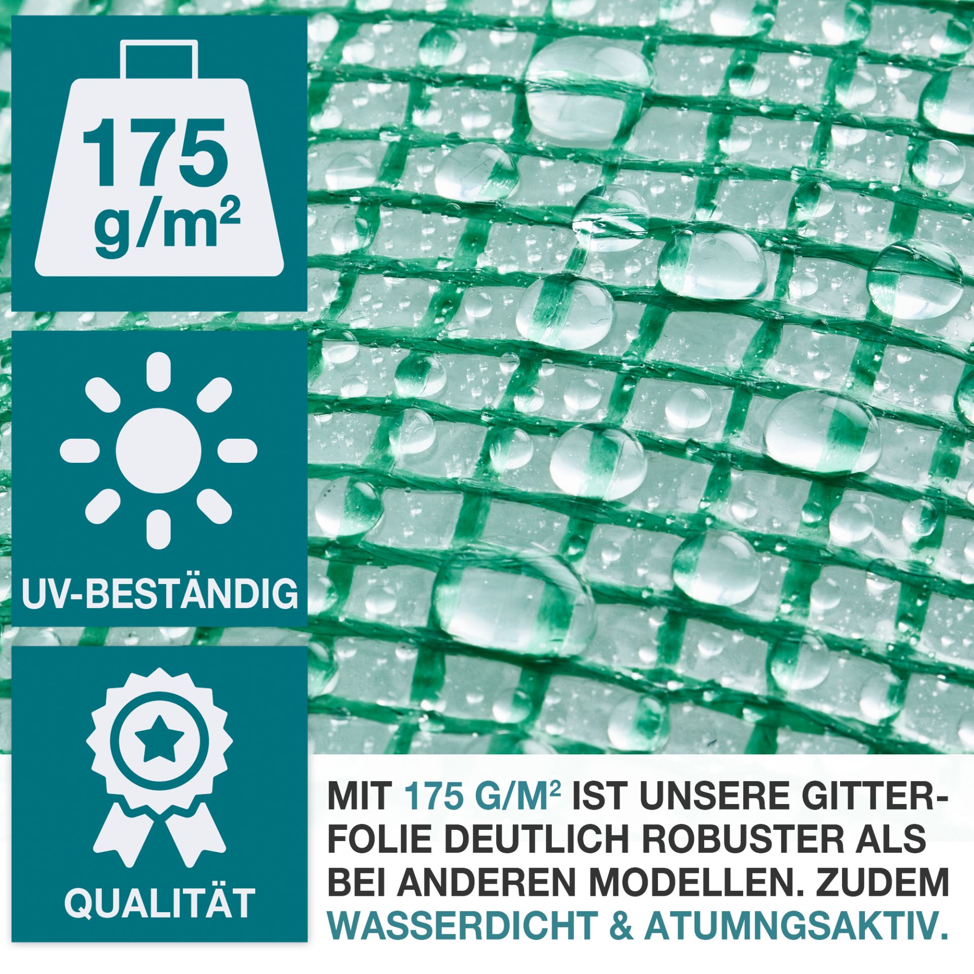 TOM Gewächshaus GH-1800; qualitative, UV-beständige, wasserdichte und atmungsaktive Folie mit 175 Gramm pro Quadratmeter