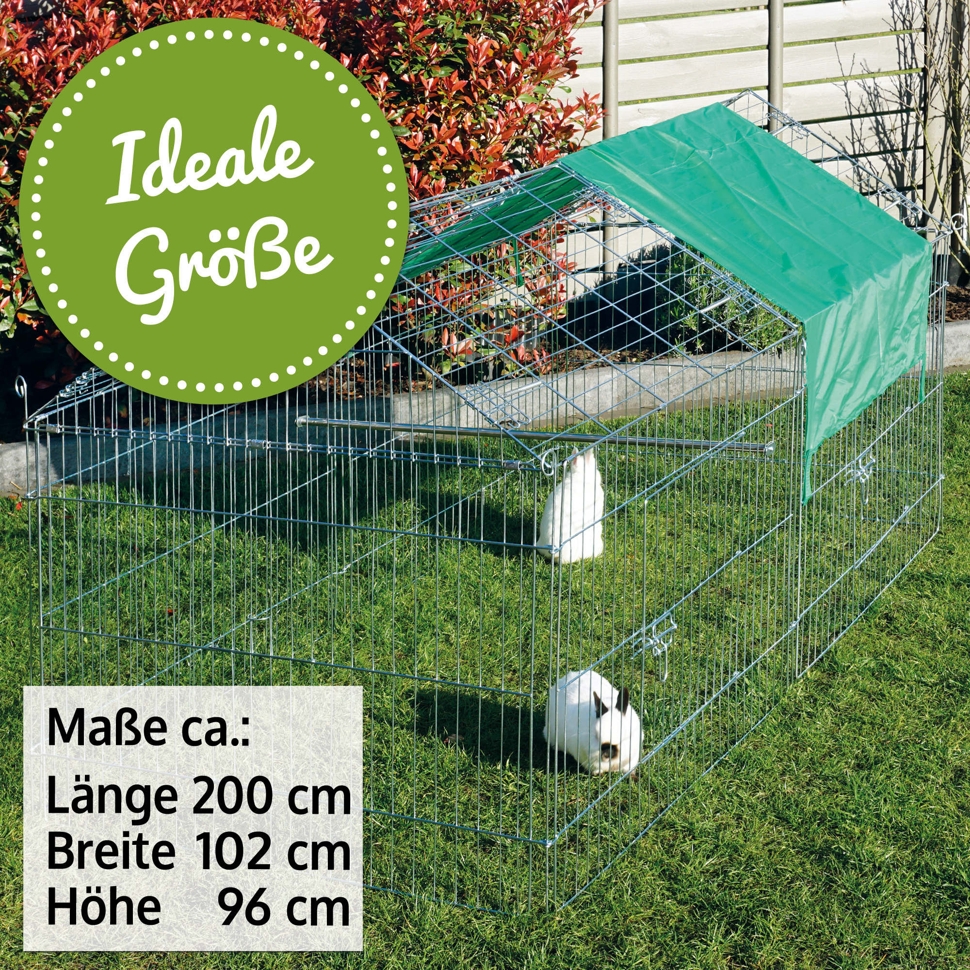 Kleintiergehege Größe M mit 200 × 102 × 96 cm für mehr Bewegungsfreiheit