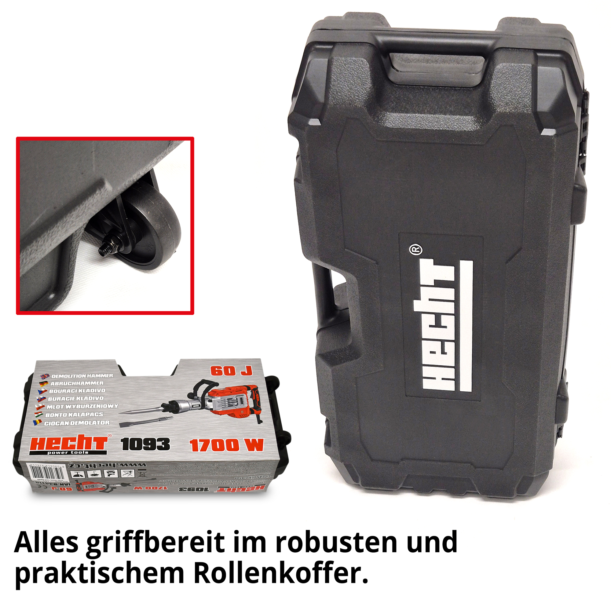 Transportkoffer mit Rollen Trolley Zubehör Set Meißel HECHT 1093 Abbruchhammer