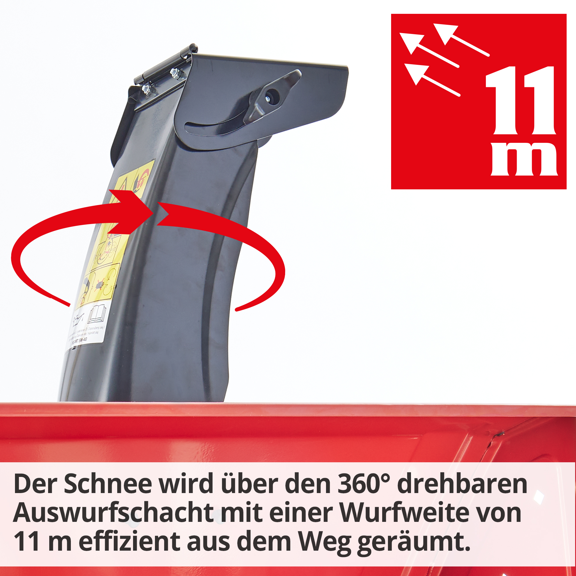 Schwenkbarer Schneefräskopf mit einer Auswurfweite von 11 Metern
