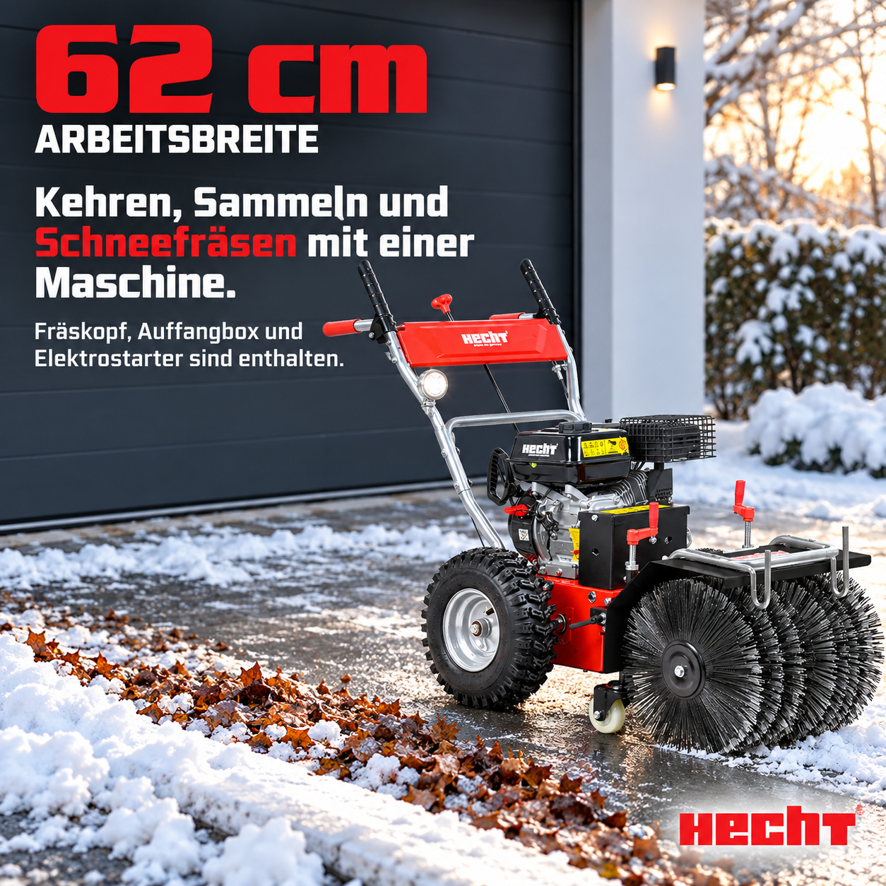 HECHT Kehrmaschine: 62 cm Arbeitsbreite, Elektrostarter und LED-Licht (Dieses Bild wurde mit Hilfe von KI generiert.)