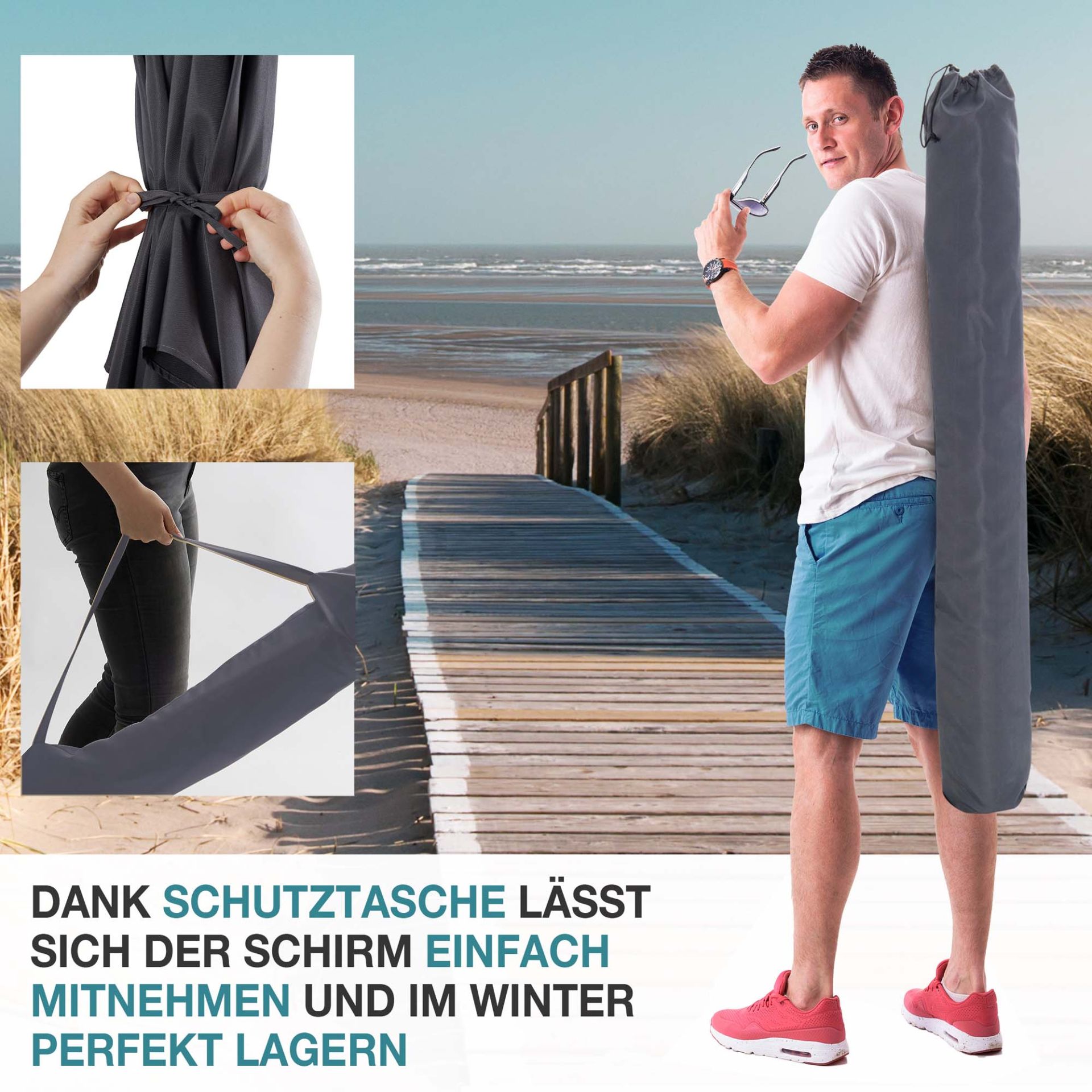 TOM Sonnenschirm SU-100 Anthrazit; mit Schutztasche zum mitnehmen